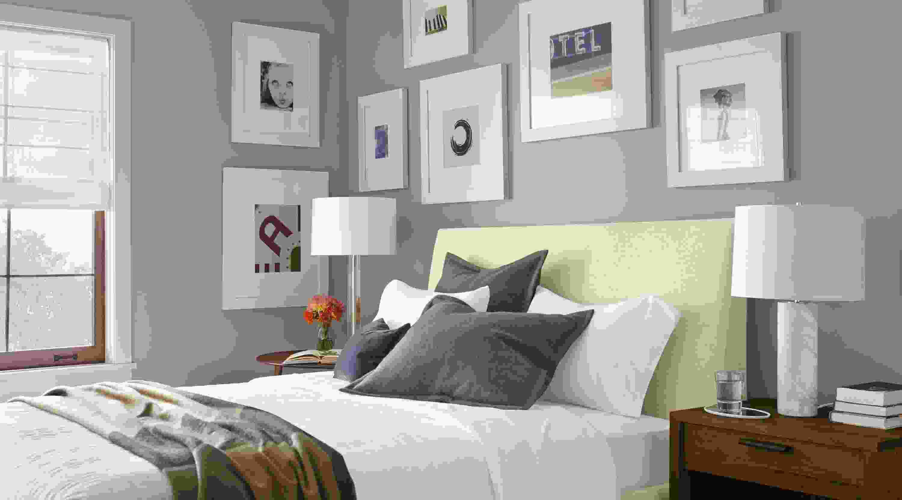 Bedroom with Profile wide frame with mat in white.