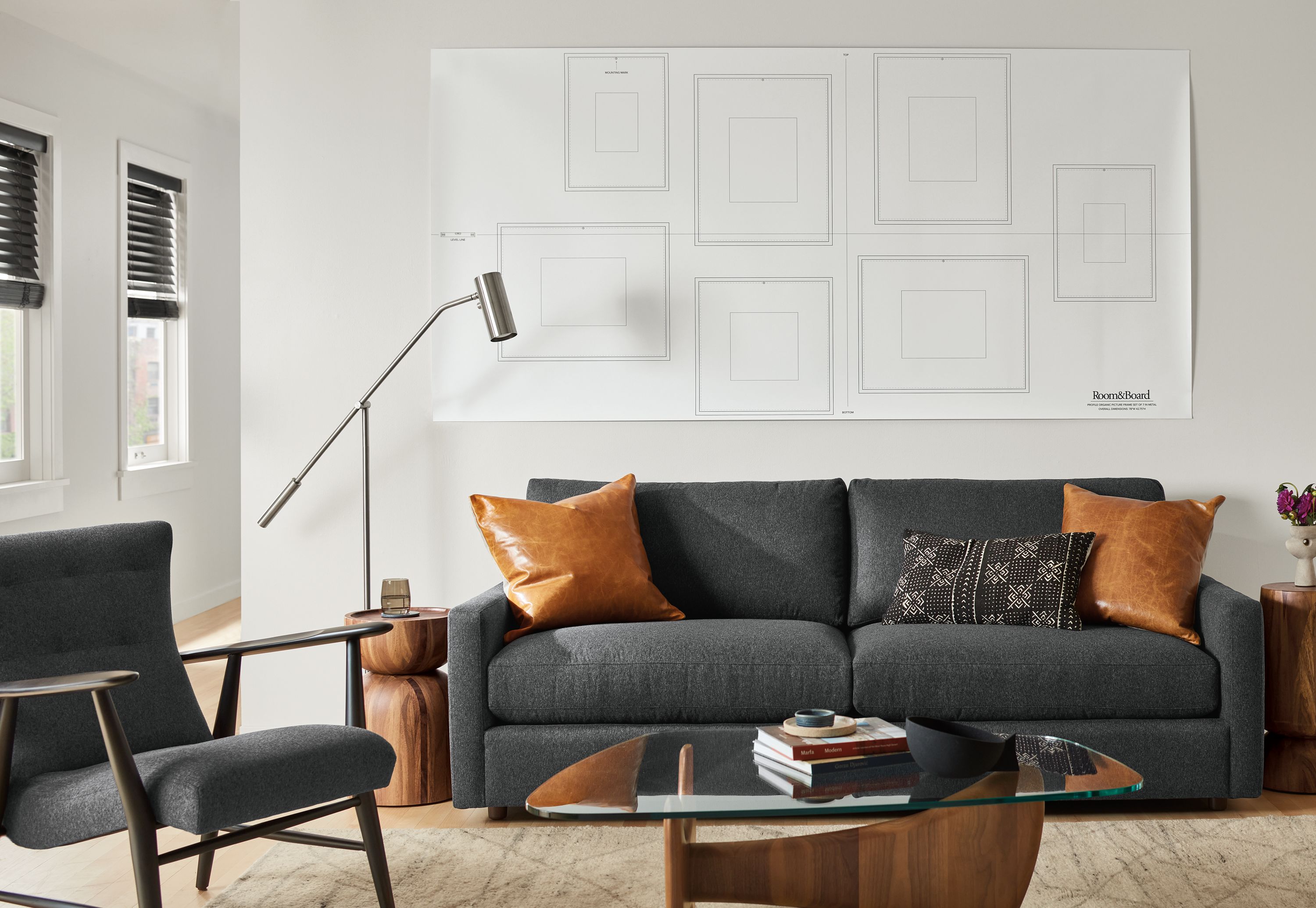 Living room with Linger sofa and Jonas lounge chair.