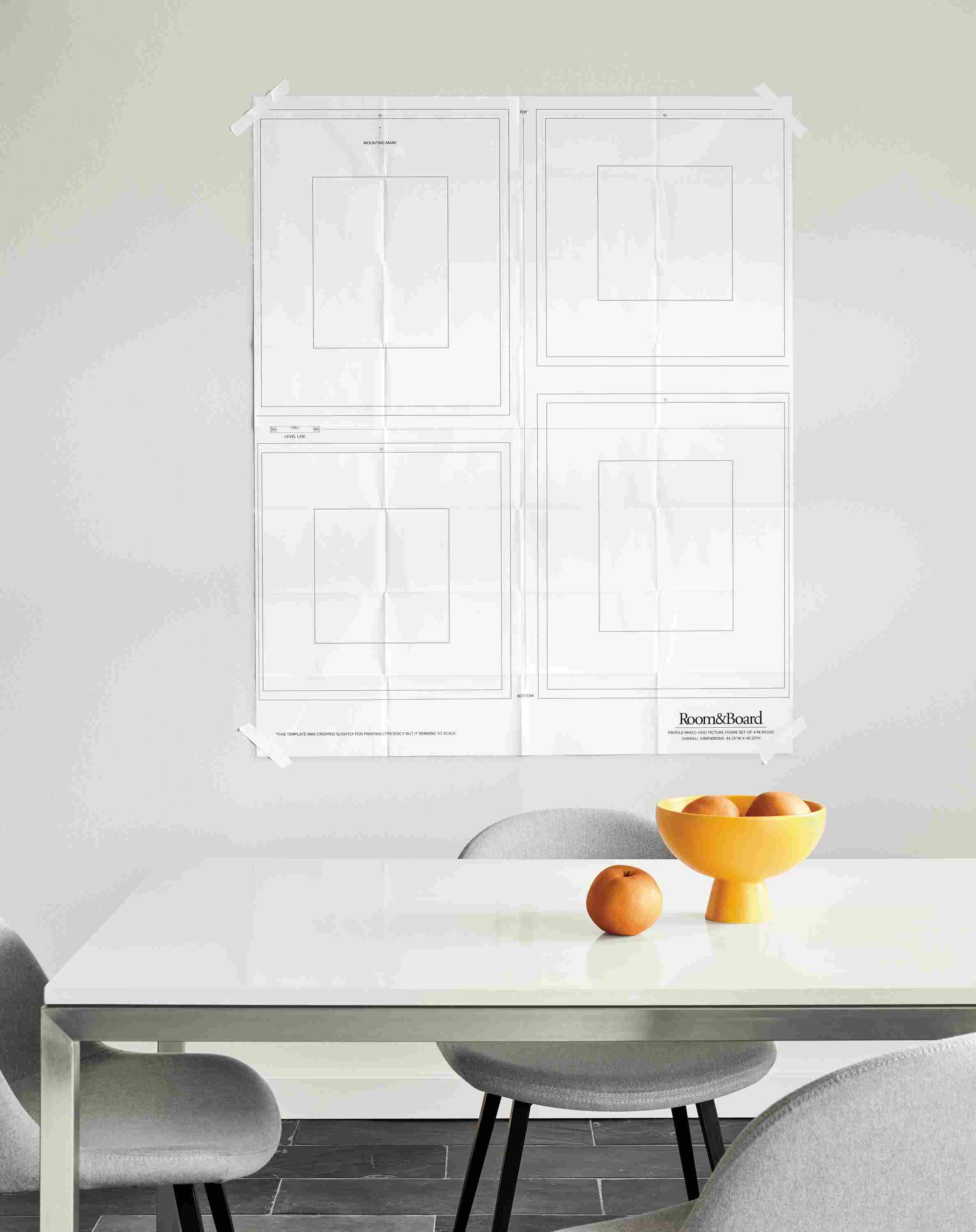 detail of profile frame hanging template in dining room