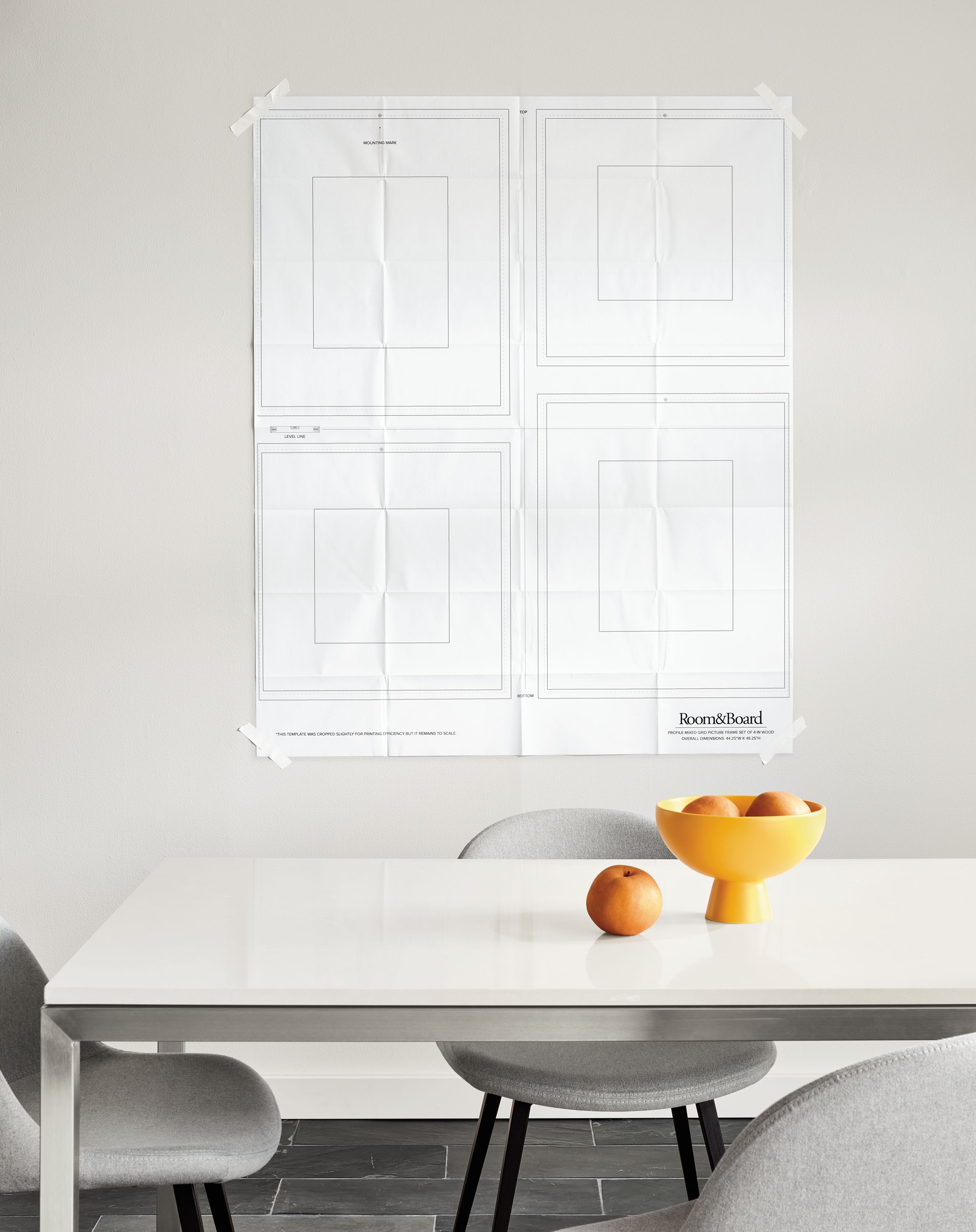 detail of profile frame hanging template in dining room