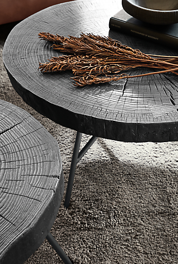Detailed image of prospect coffee tables in charred ash.
