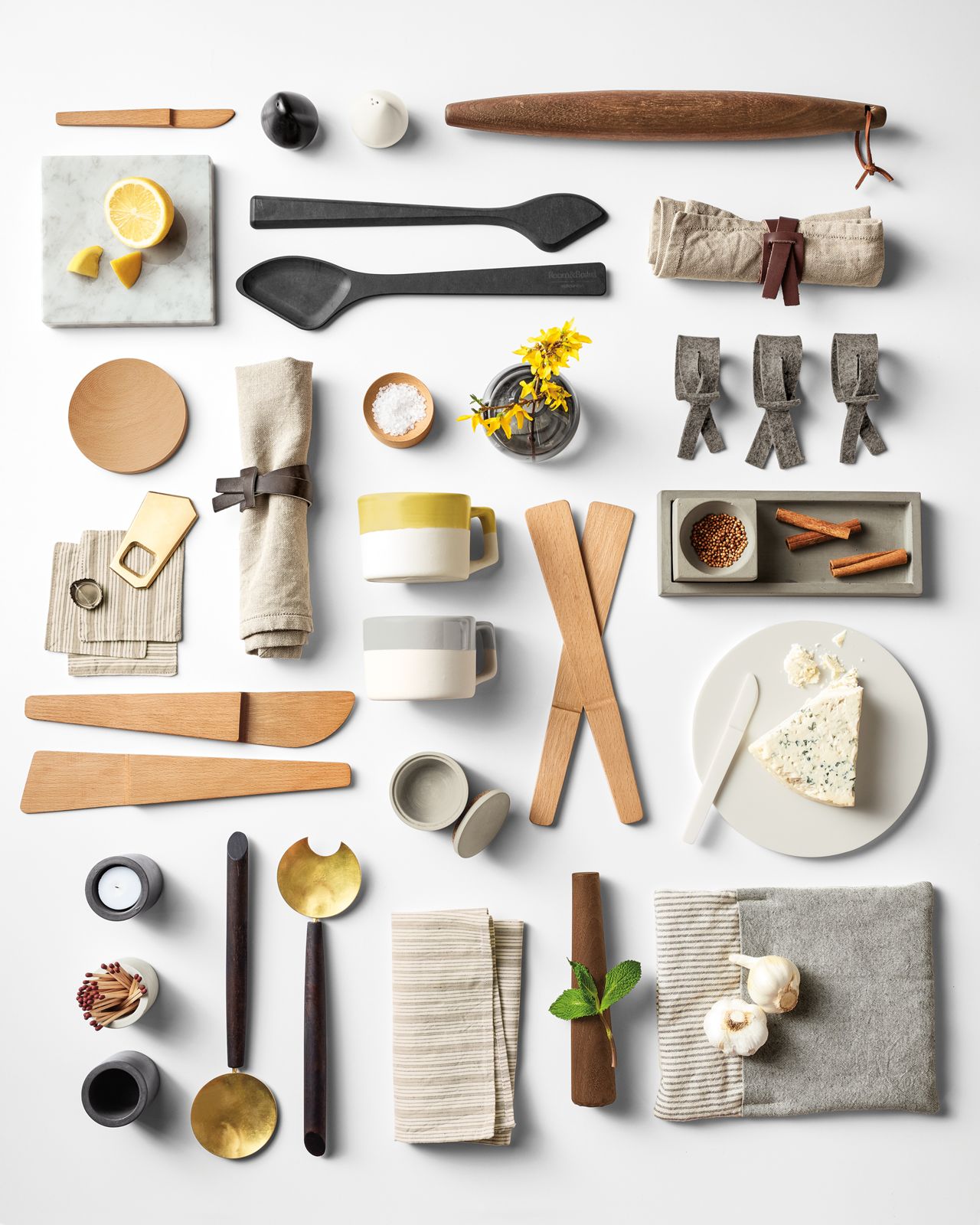 Collage of Room & Board kitchen accessories.