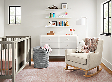 Kids bedroom with quinn rocking chair and Aster crib.
