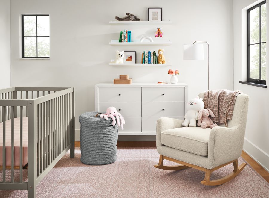 Kids bedroom with quinn rocking chair and Aster crib.