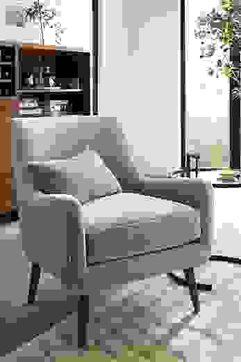 detail of Quinn Chair in Vance Asphalt in living room.