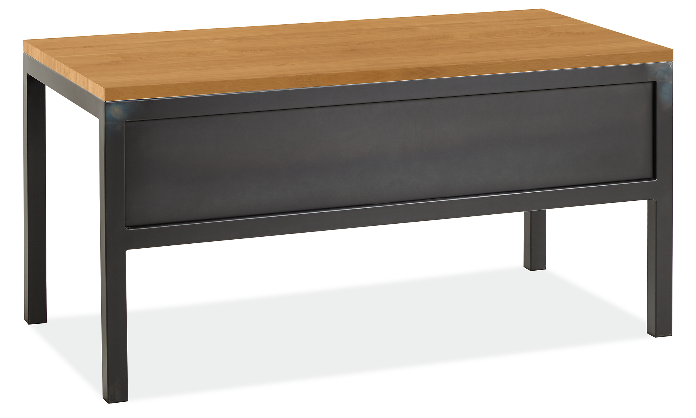 Back view of Ramsey 60-wide Desk in Natural Steel with Glass top.