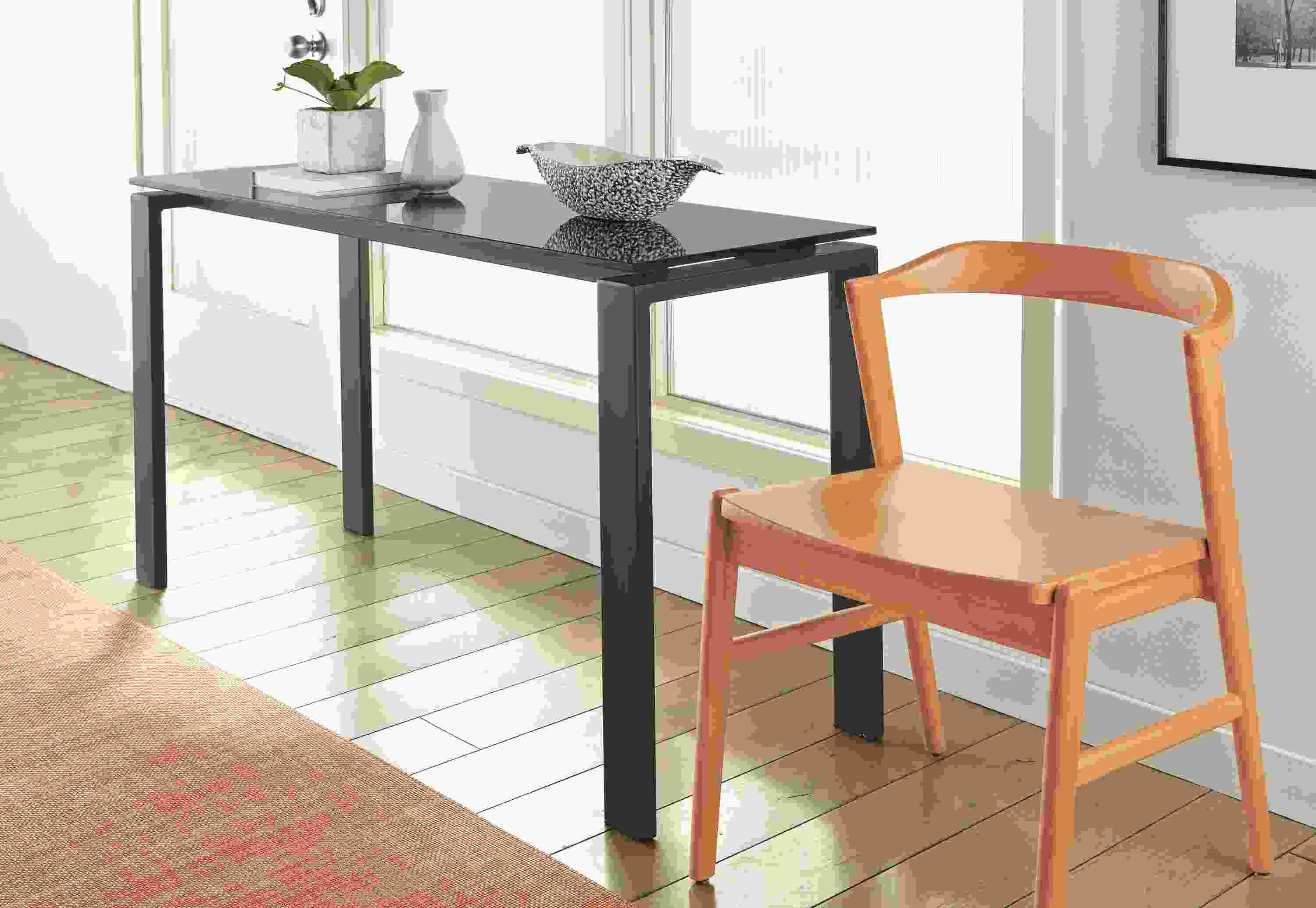 Detail image of Rand 54-by-18 high console table in natural steel.