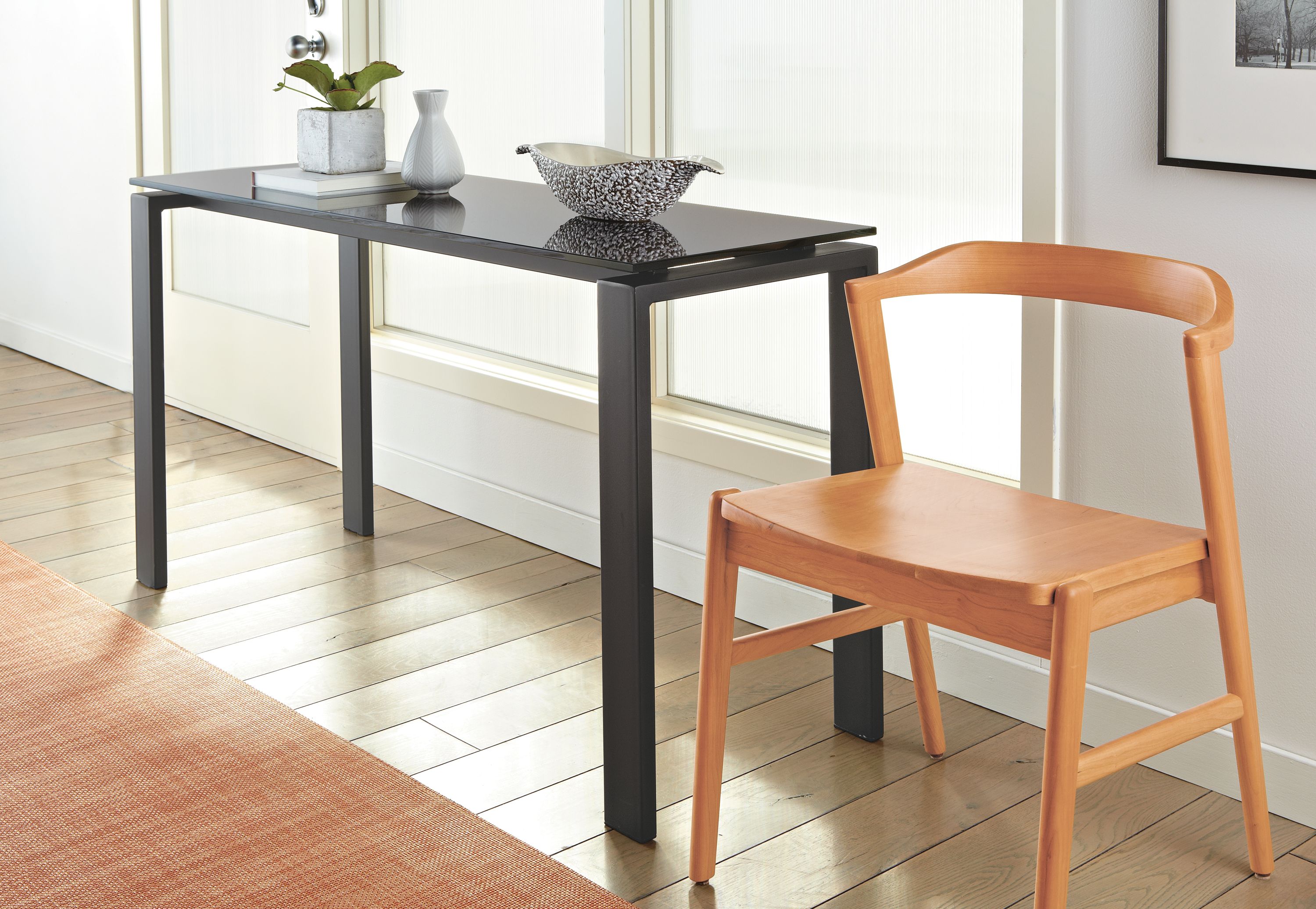 Detail image of Rand 54-by-18 high console table in natural steel.