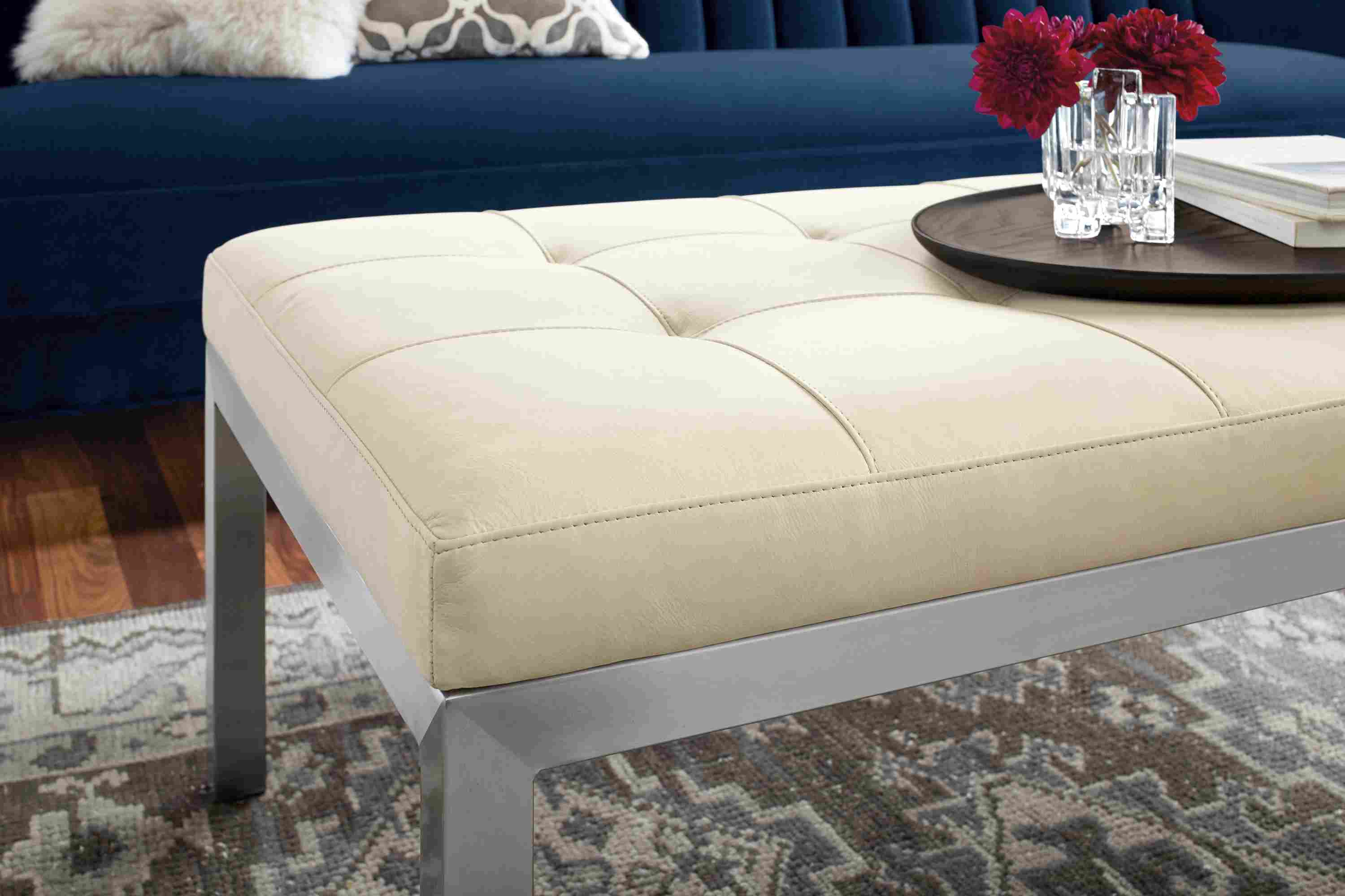 Detail of Ravella tufted bench.