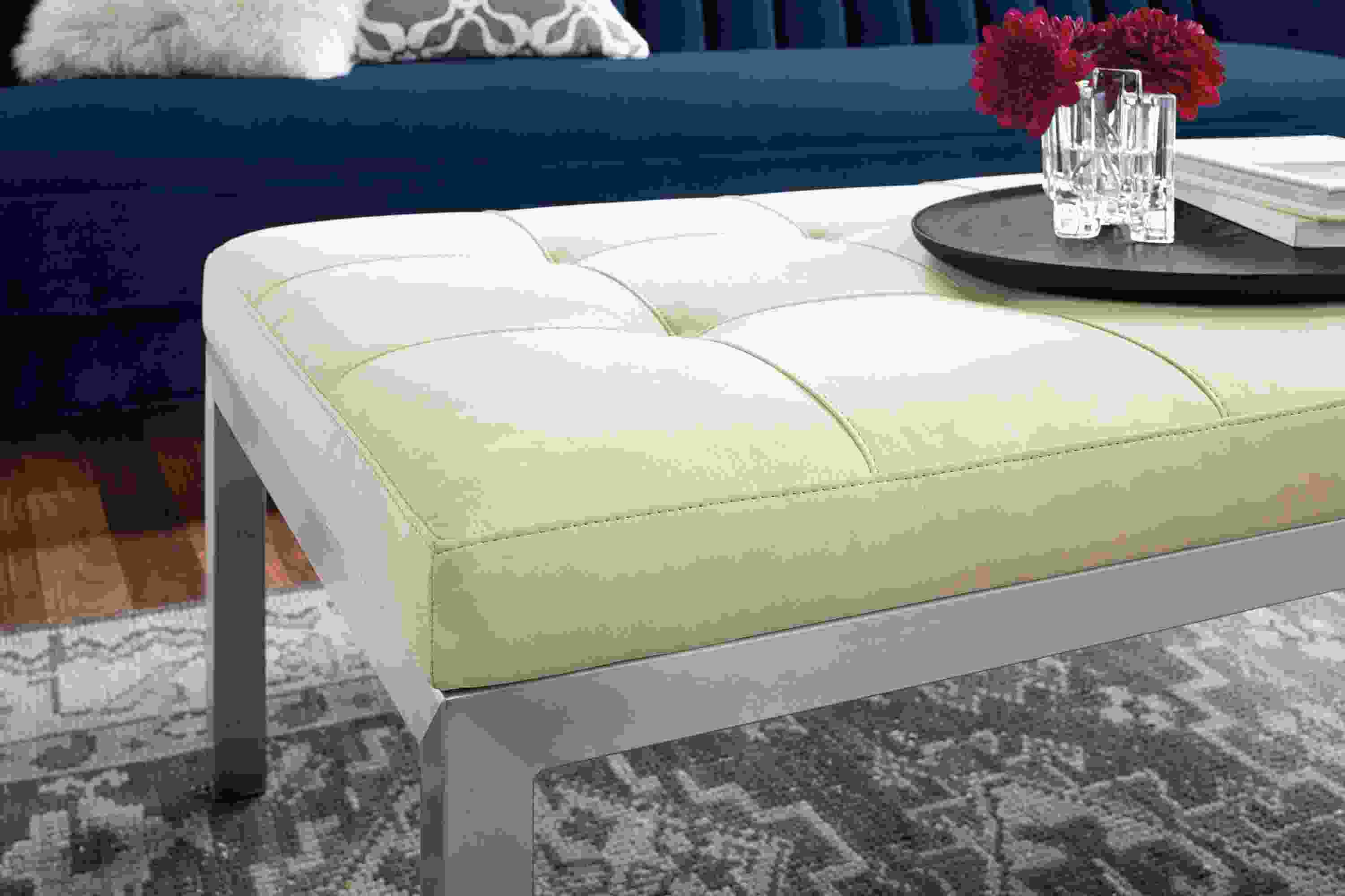 Detail of Ravella tufted bench.