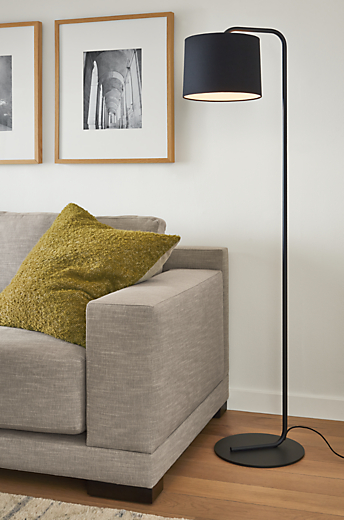Room setting with Rayne 58-high floor lamp in black.