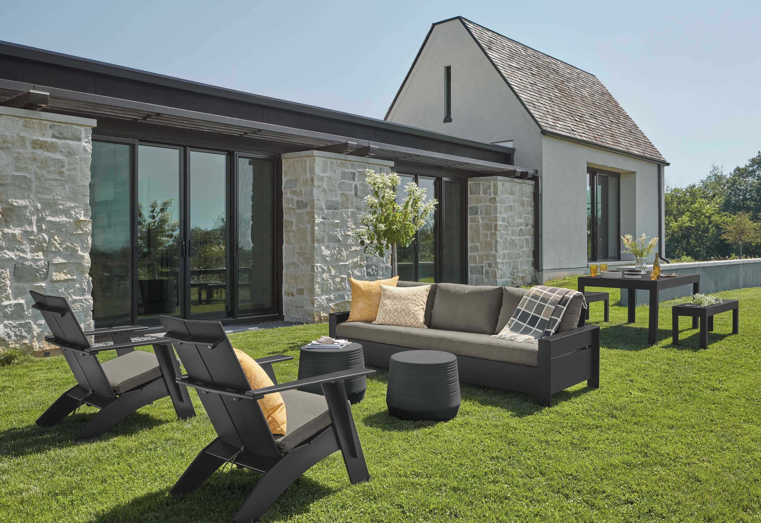 Room & Board | Modern Outdoor Montego Cushions for Sofa in Pelham Smoke Grey - Stain-Resistant Fabric