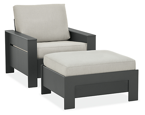 Angled view of Rayo 31-wide Lounge Chair and Ottoman in Mist Fabric.