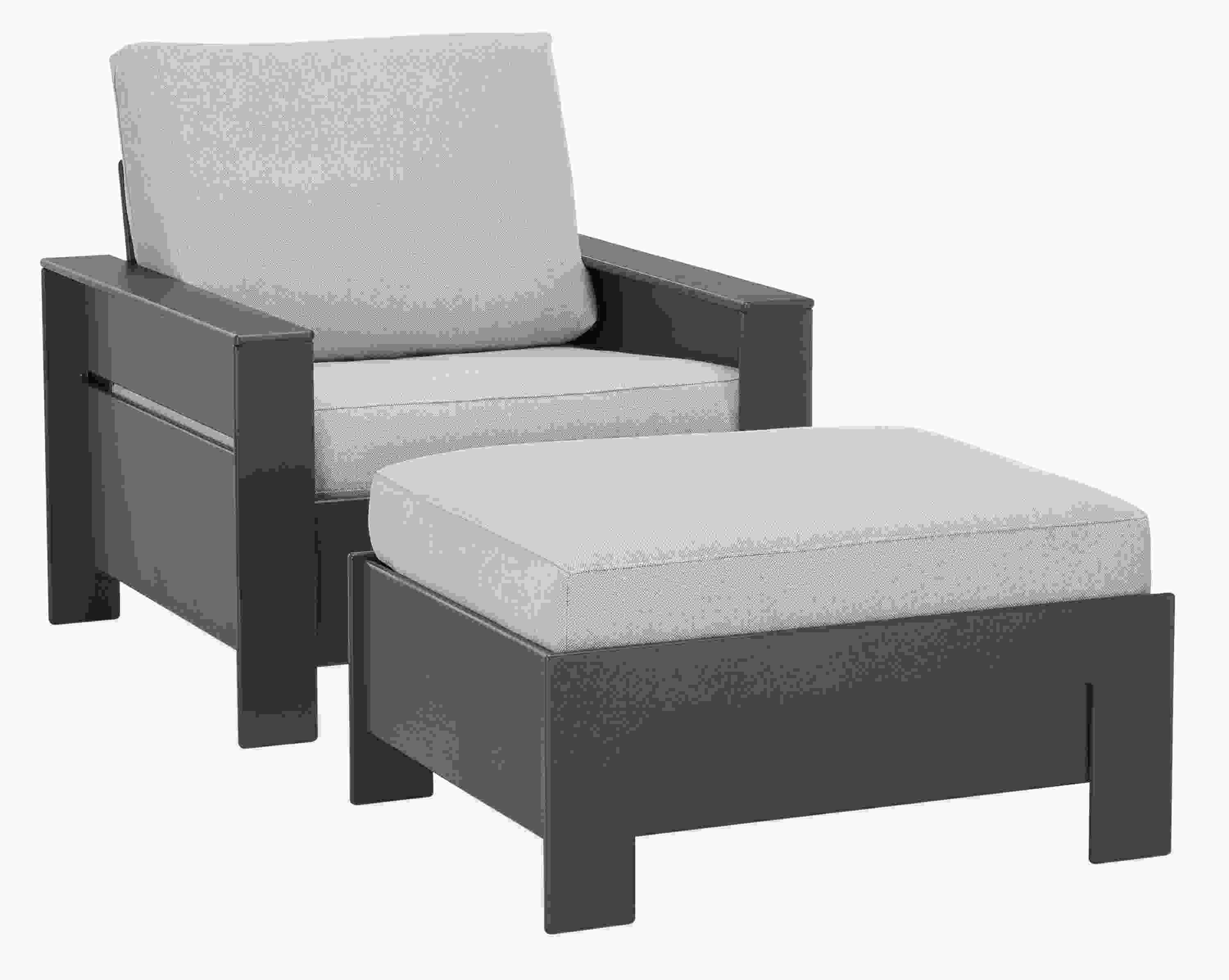 Angled view of Rayo 31-wide Lounge Chair and Ottoman in Mist Fabric.