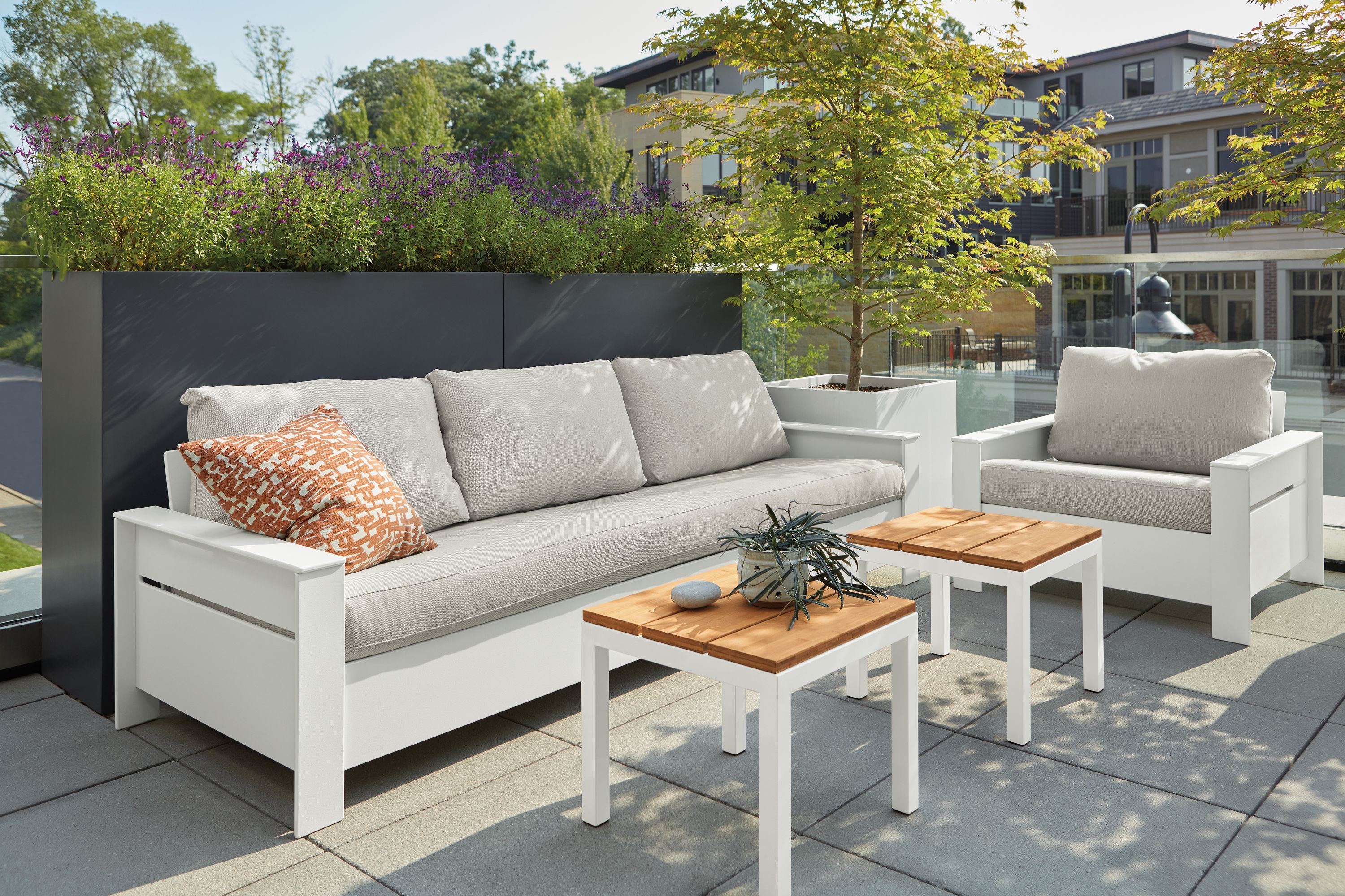 92" sofa in Mist grey fabric & white frame