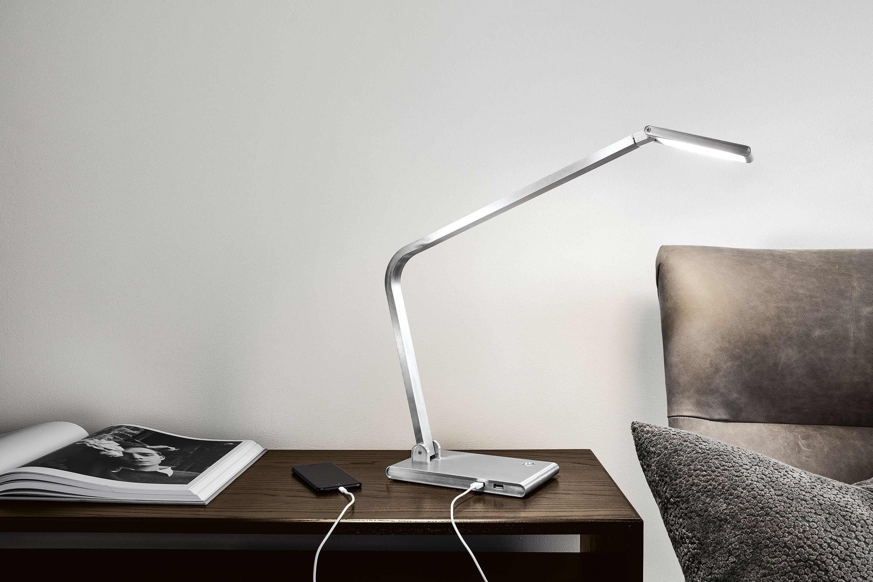 Detail of Reach table lamp in aluminum.