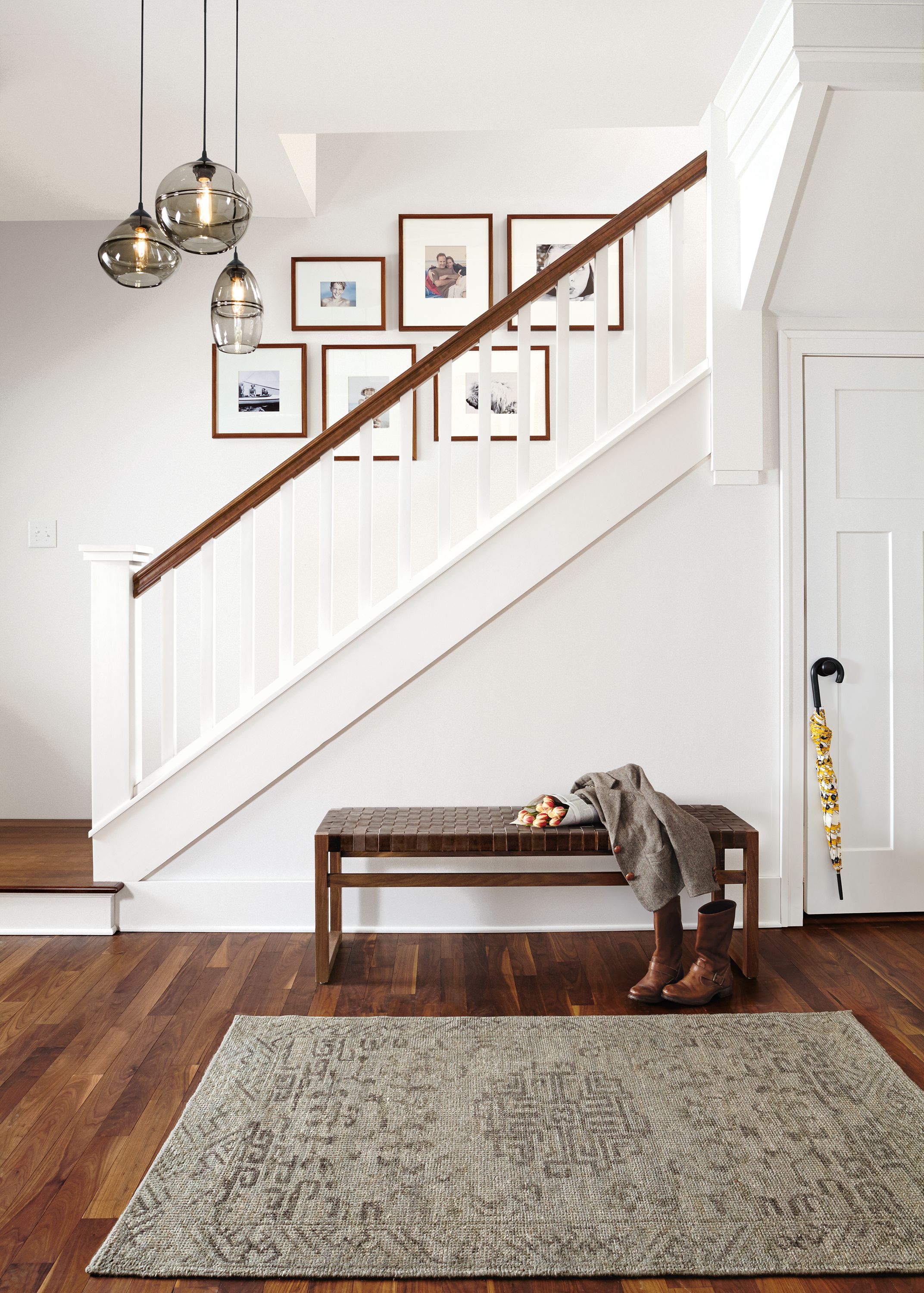 Detail of Reed 54w bench in walnut.