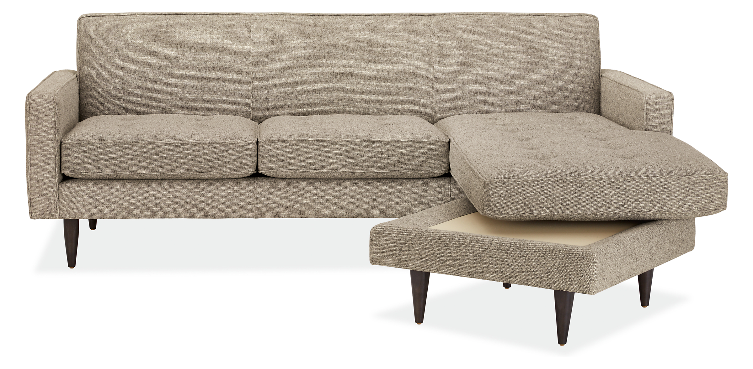 Detail of Reese 85 Sofa with Reversible Chaise in Tatum Grey.