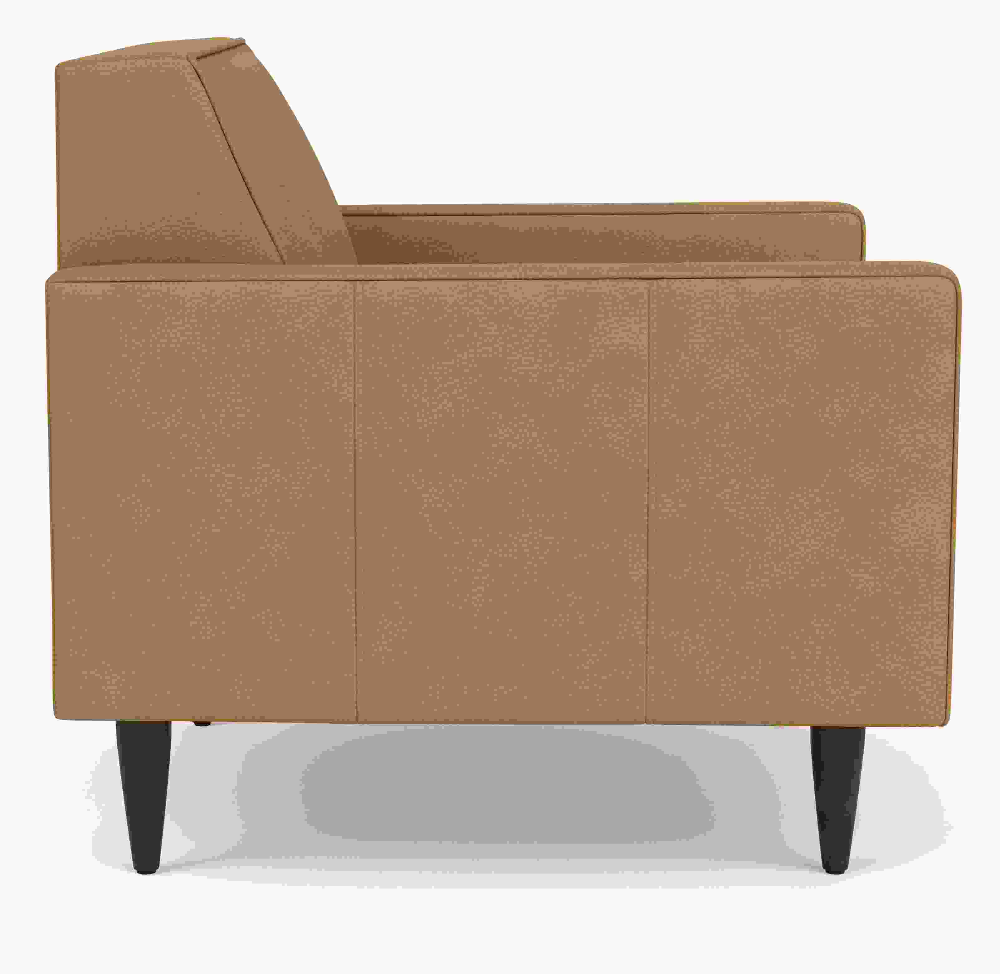 Side view of Reese Chair in Laino camel leather.