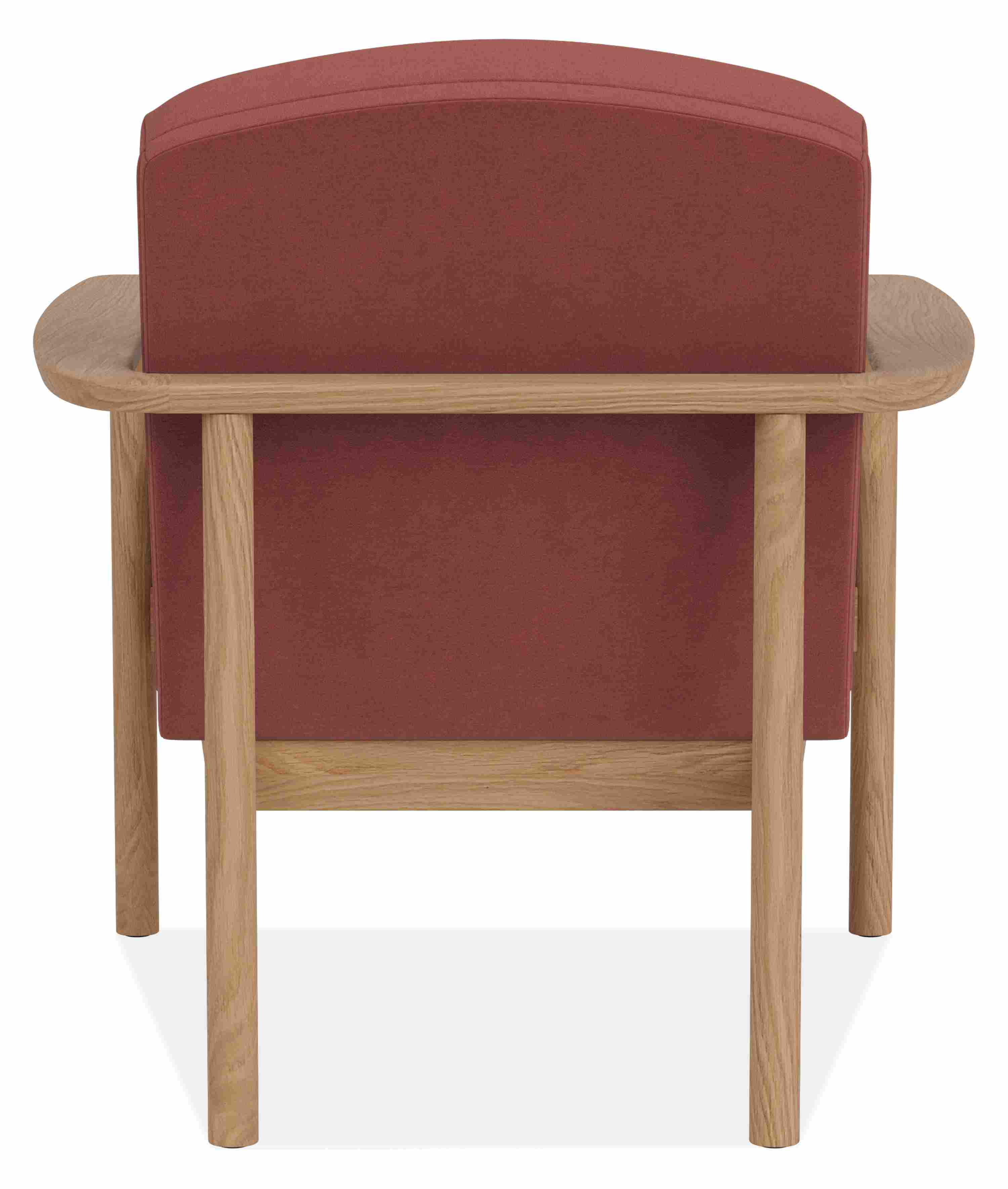 Back view of Renew Chair in Terra Clay Fabric and Rye Oak.