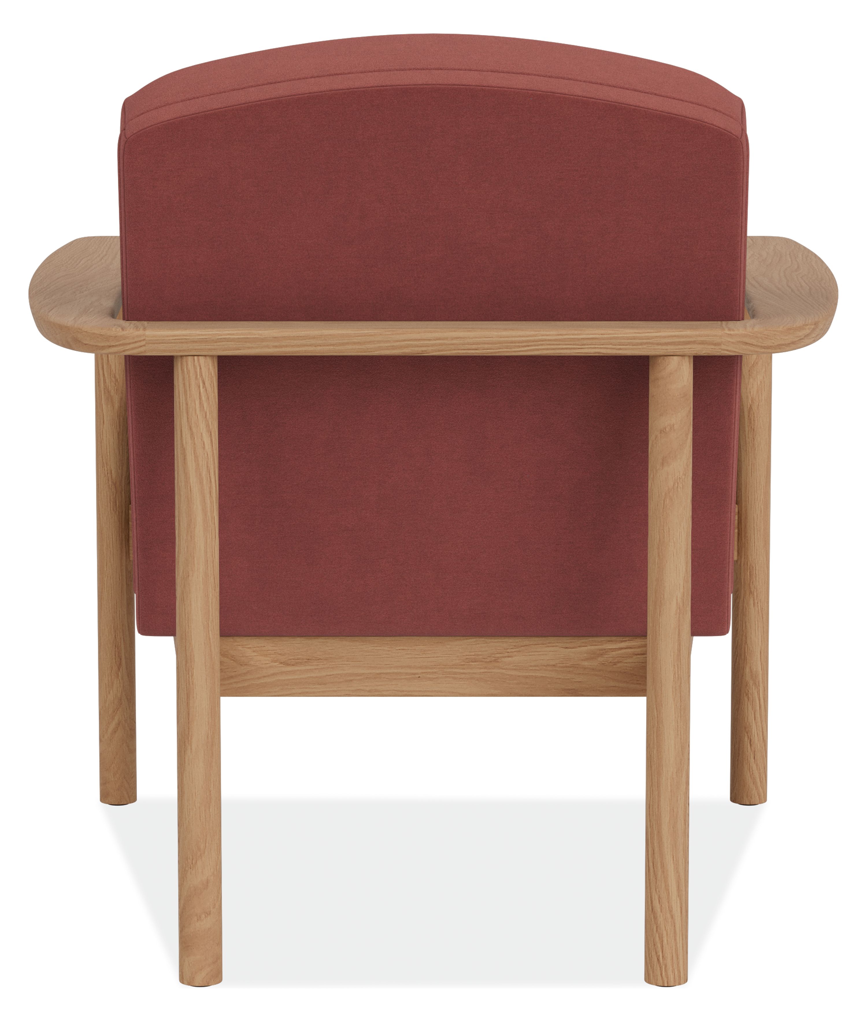 Back view of Renew Chair in Terra Clay Fabric and Rye Oak.