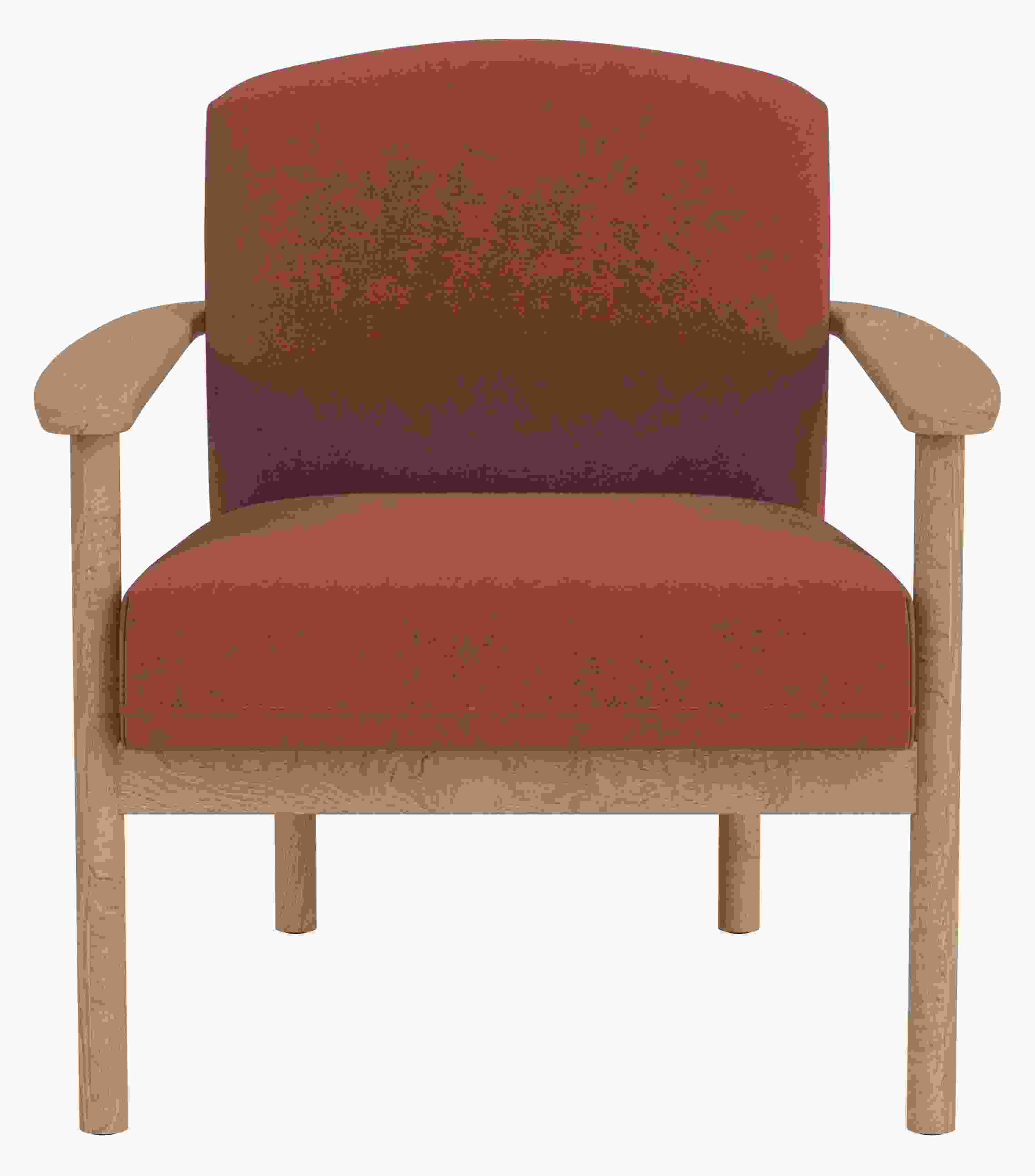 Front view of Renew Chair in Terra Clay Fabric and Rye Oak.