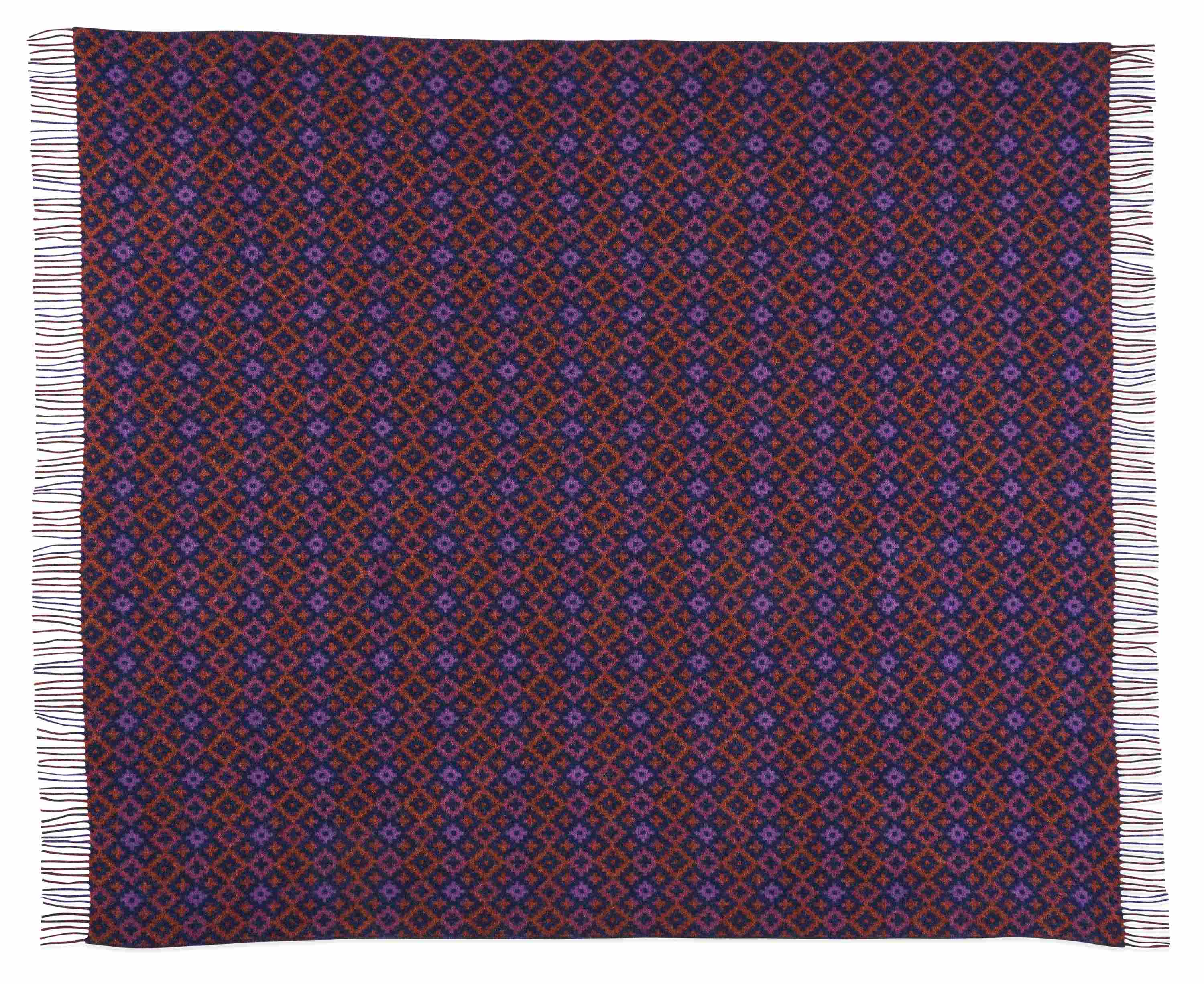 Overhead view of renfrew throw blanket in aubergine/rust.