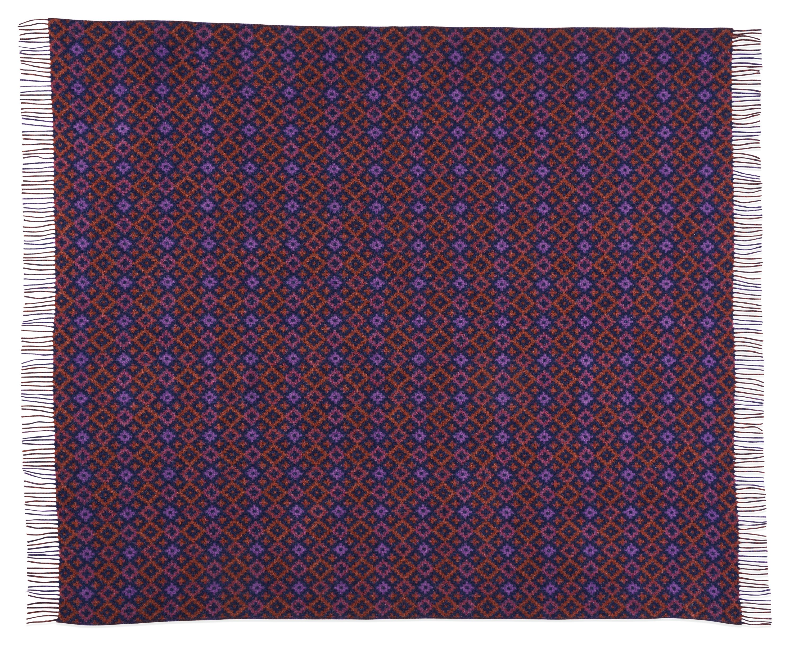 Overhead view of renfrew throw blanket in aubergine/rust.