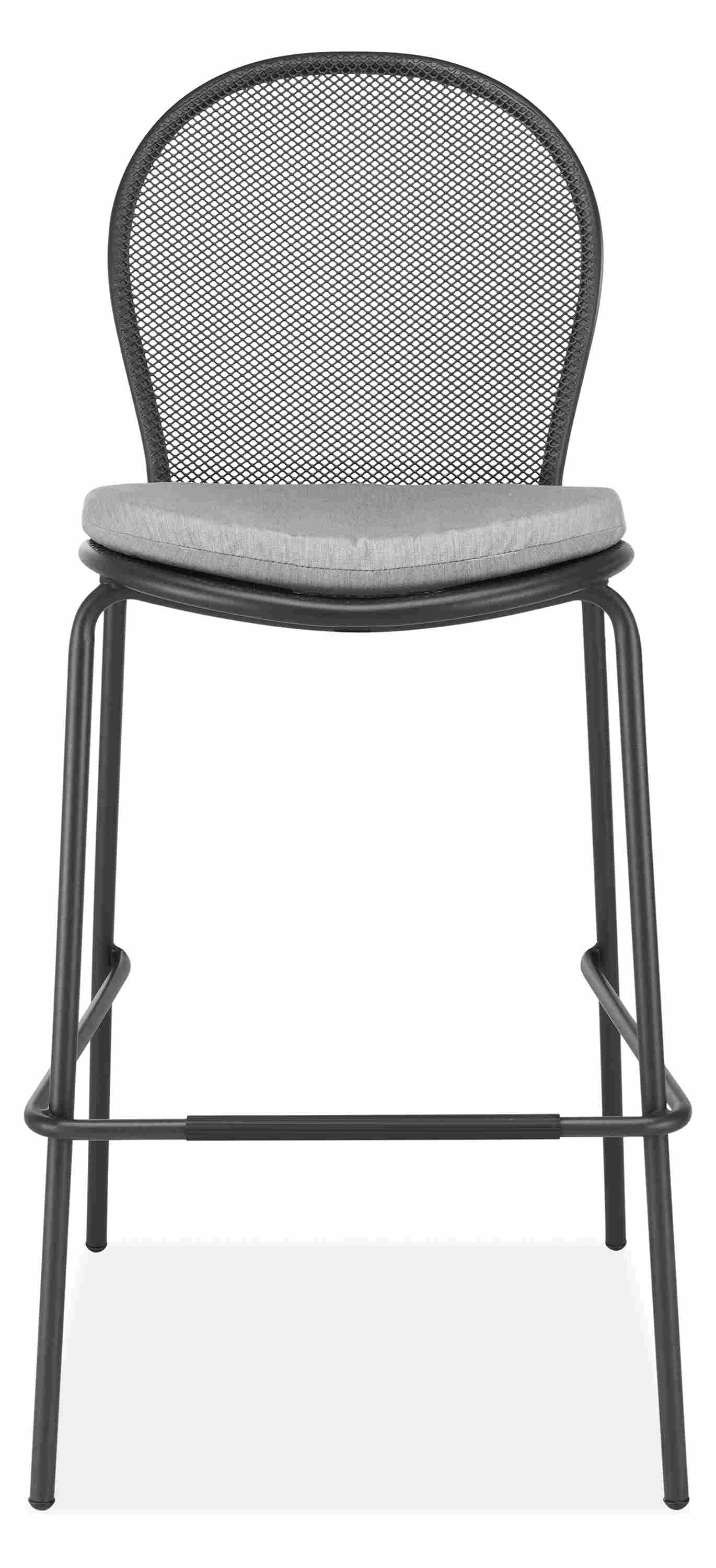 Front view of Rio Bar Stool with Cushion in Sunbrella Canvas.
