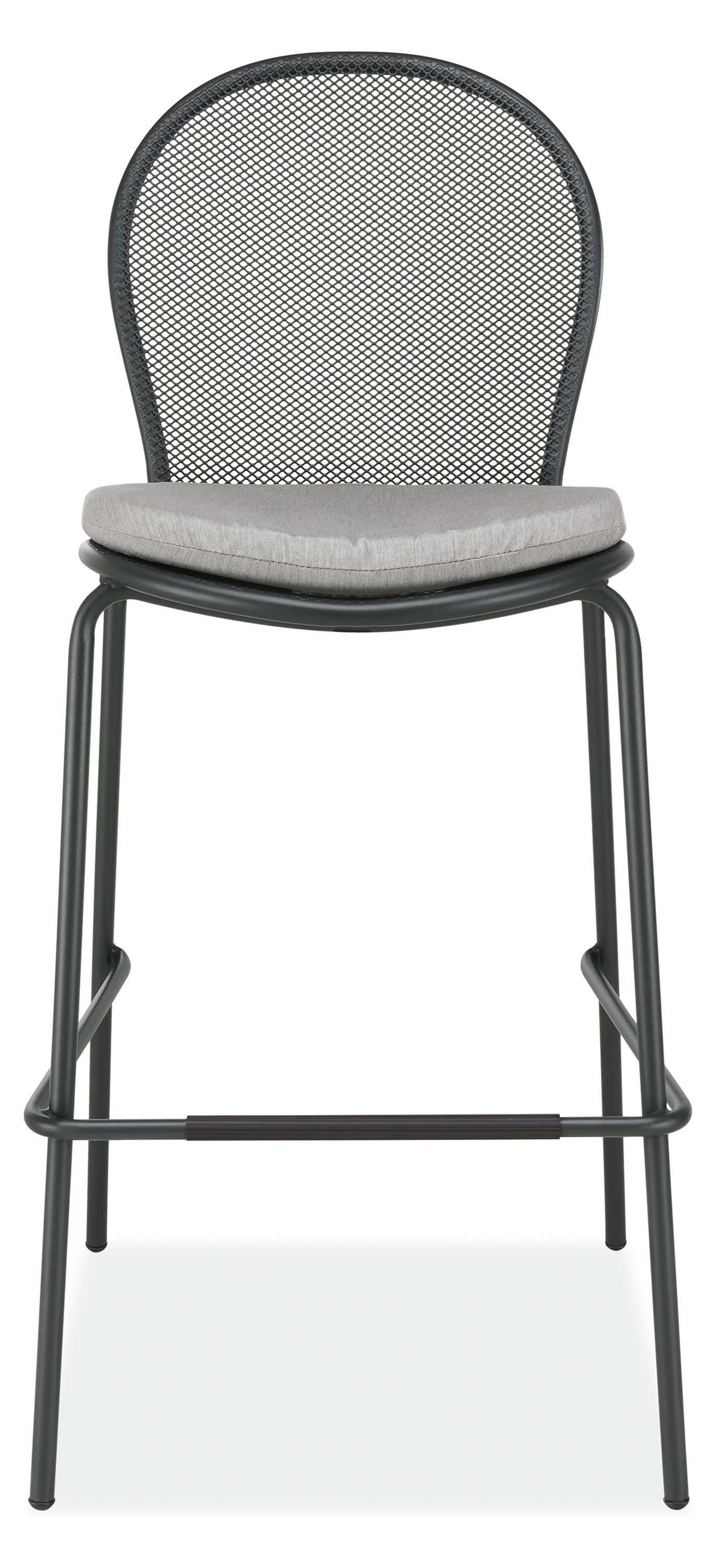 Front view of Rio Bar Stool with Cushion in Sunbrella Canvas.