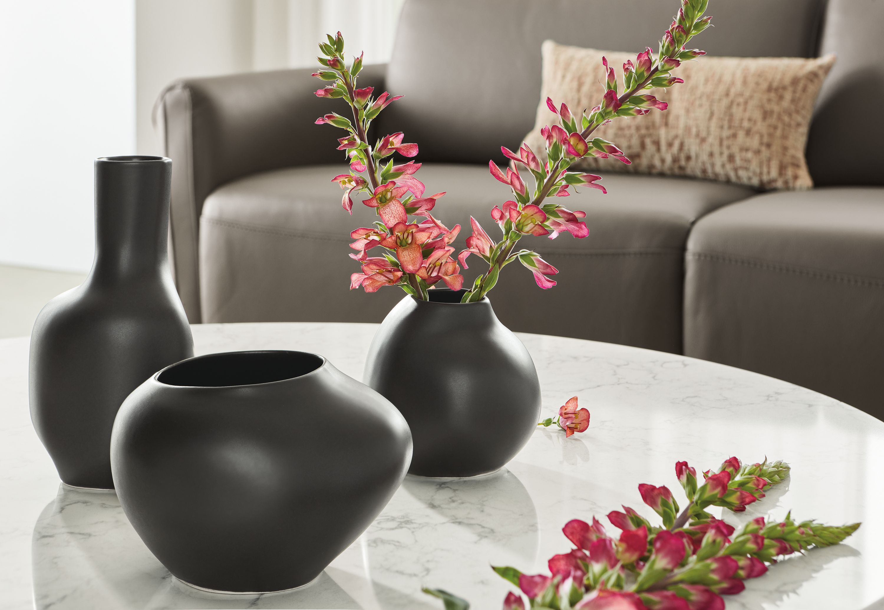 Medium, small & tall vases in black