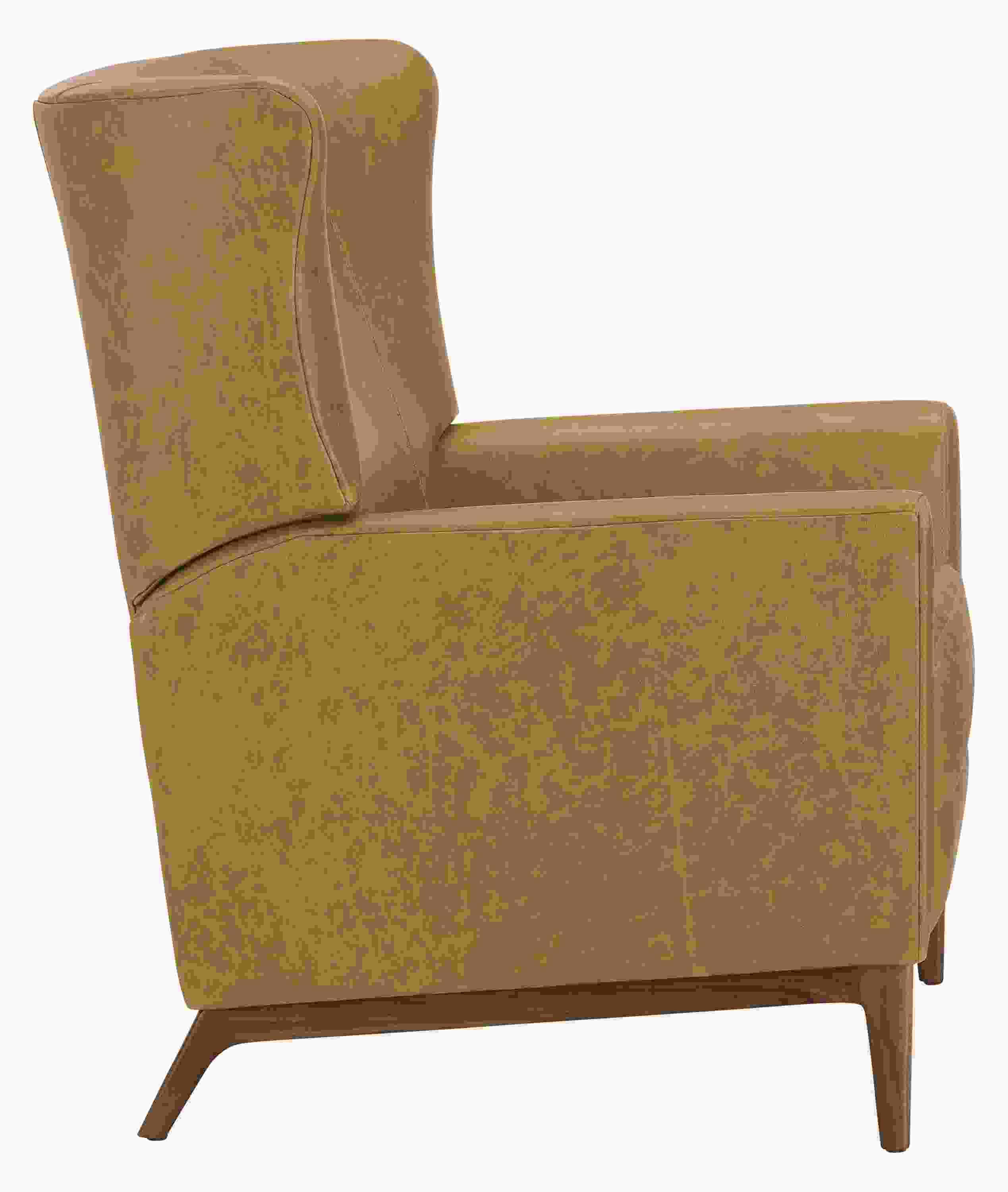 Profile of roth recliner in palermo camel leather with walnut base.