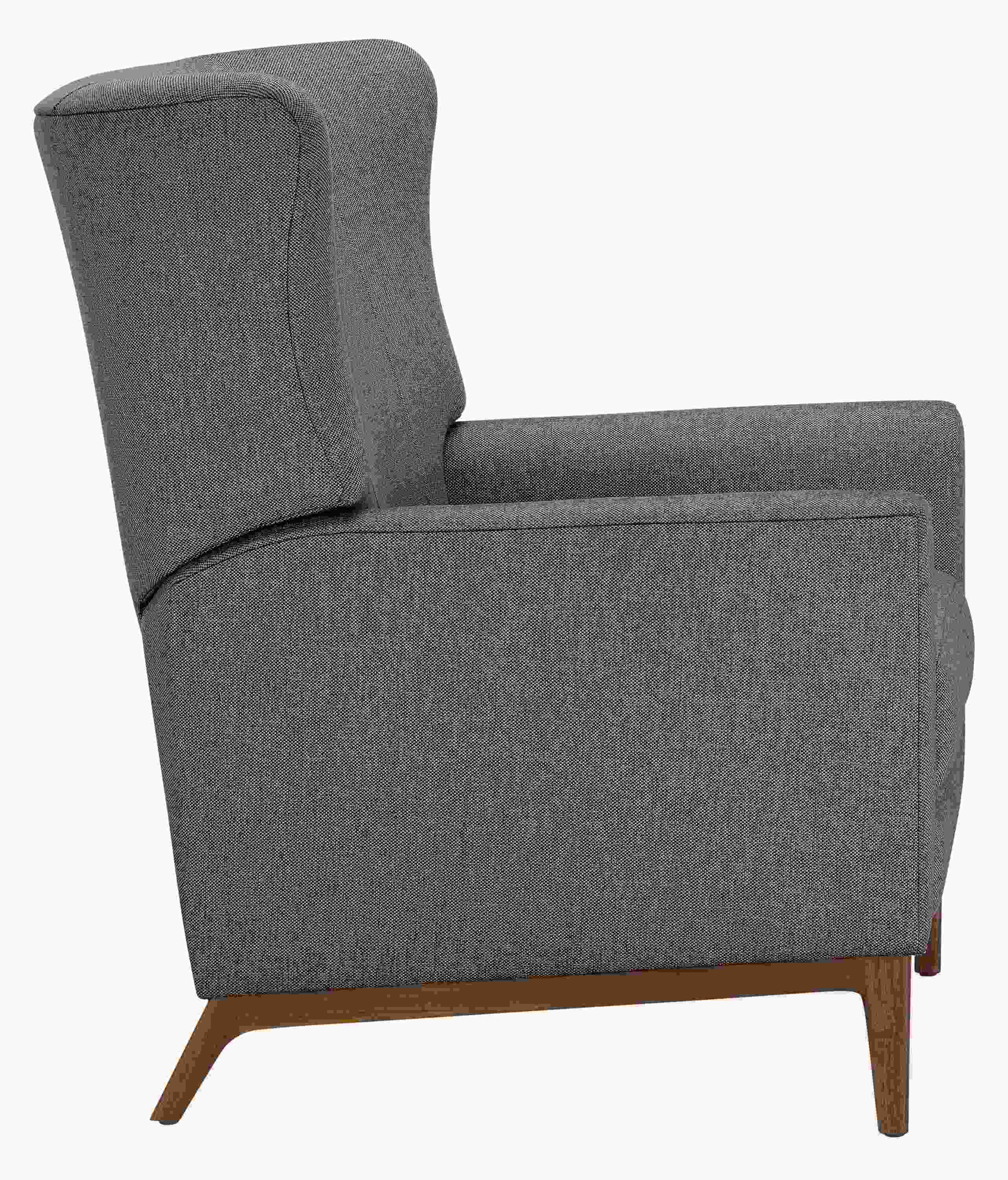 Profile of roth recliner in sumner graphite with walnut base.