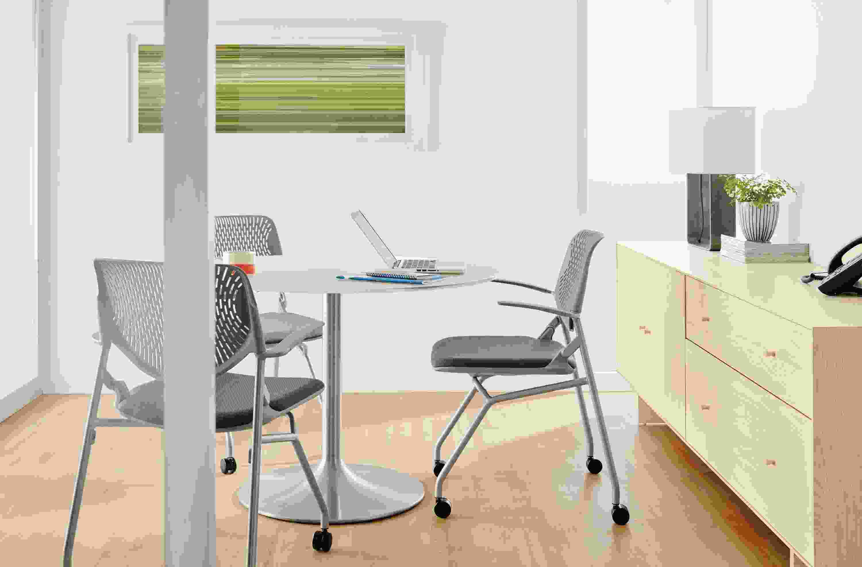 Detail of Runa nesting office chair in silver and grey.
