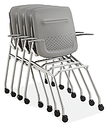 Stack of Runa Nesting Office Chair in Silver with Grey Seat.