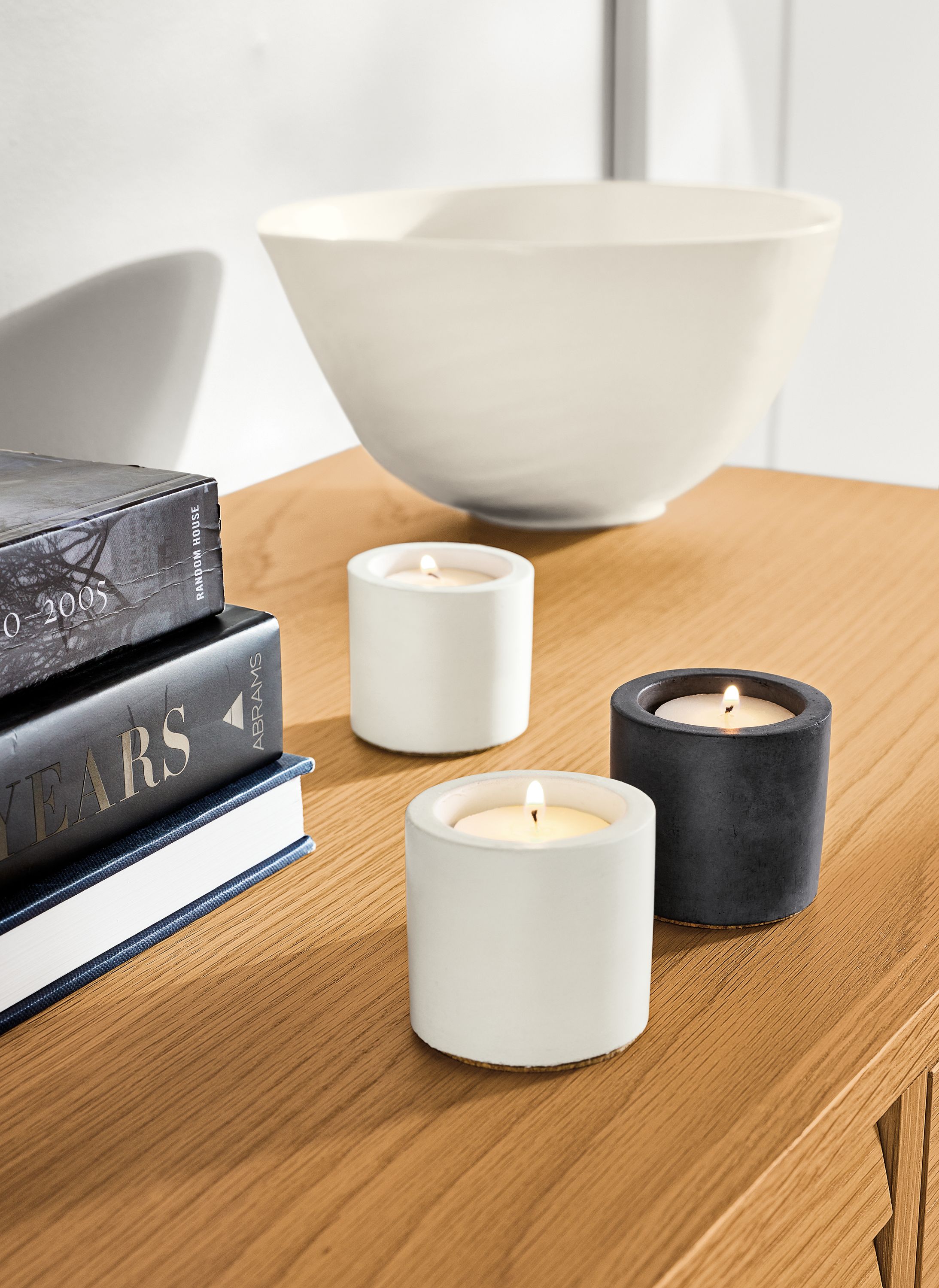 Saco votive holders in white and charcoal
