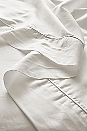 Detail of Tailored Sateen Full-Queen Flat Sheet in White.