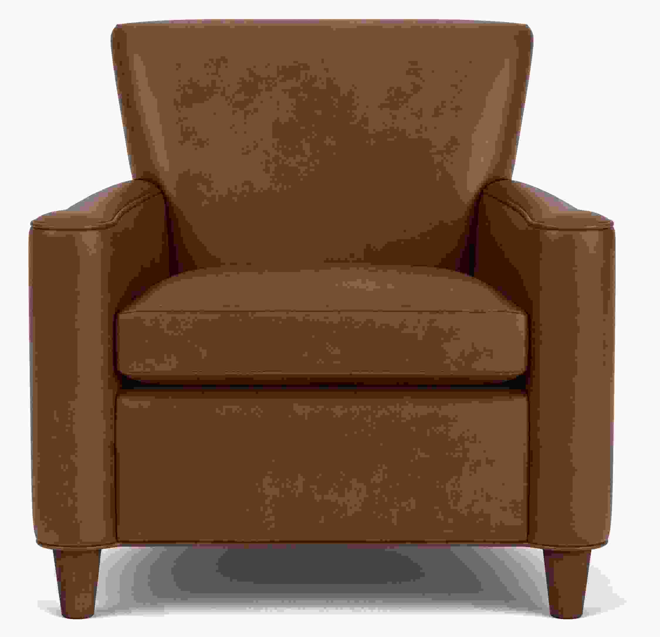 Front view of Savoy Chair in Sarto Cognac Leather and Mocha legs.
