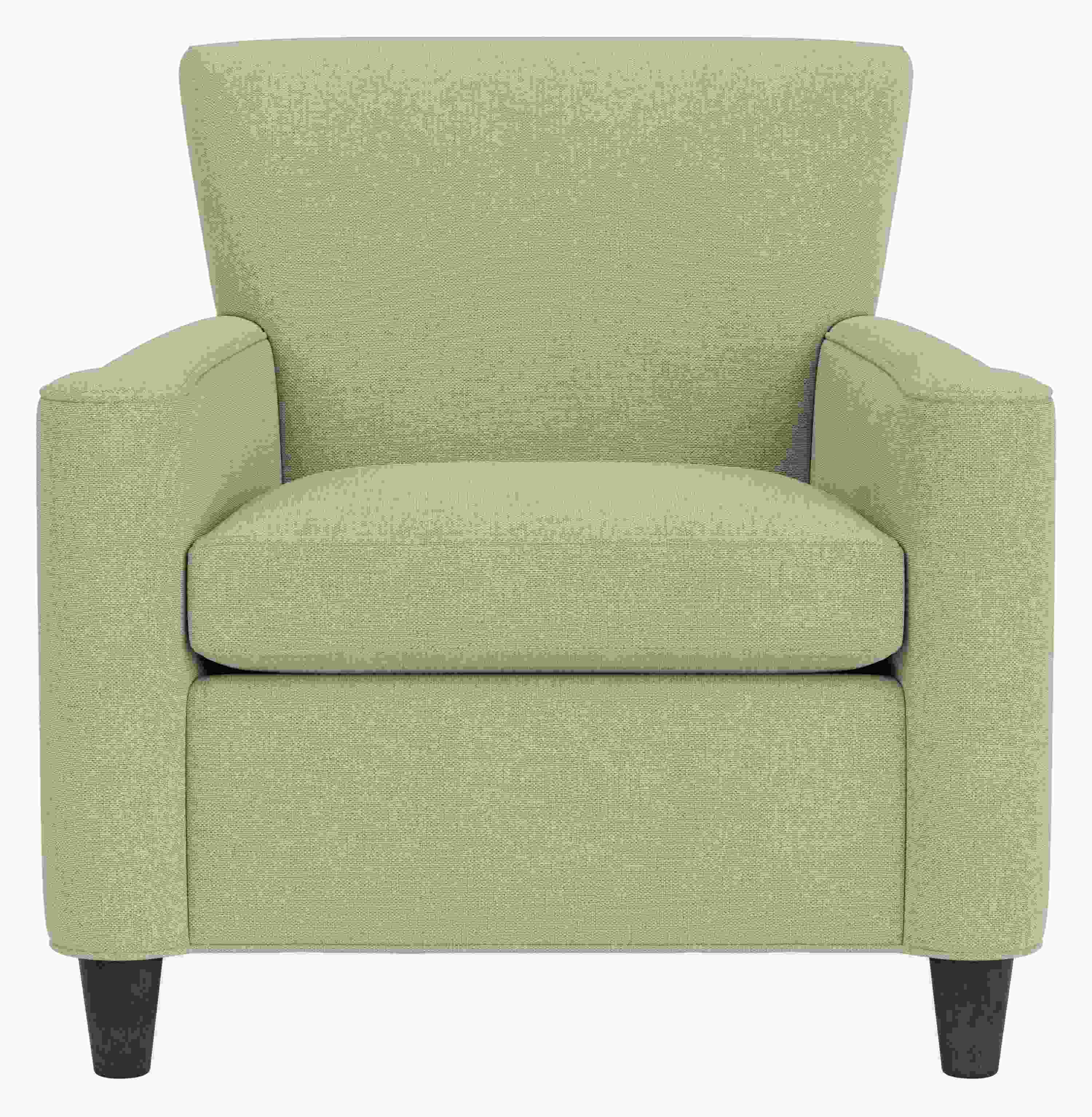 Front view of Savoy Chair in Sumner Flax with Charcoal Legs.