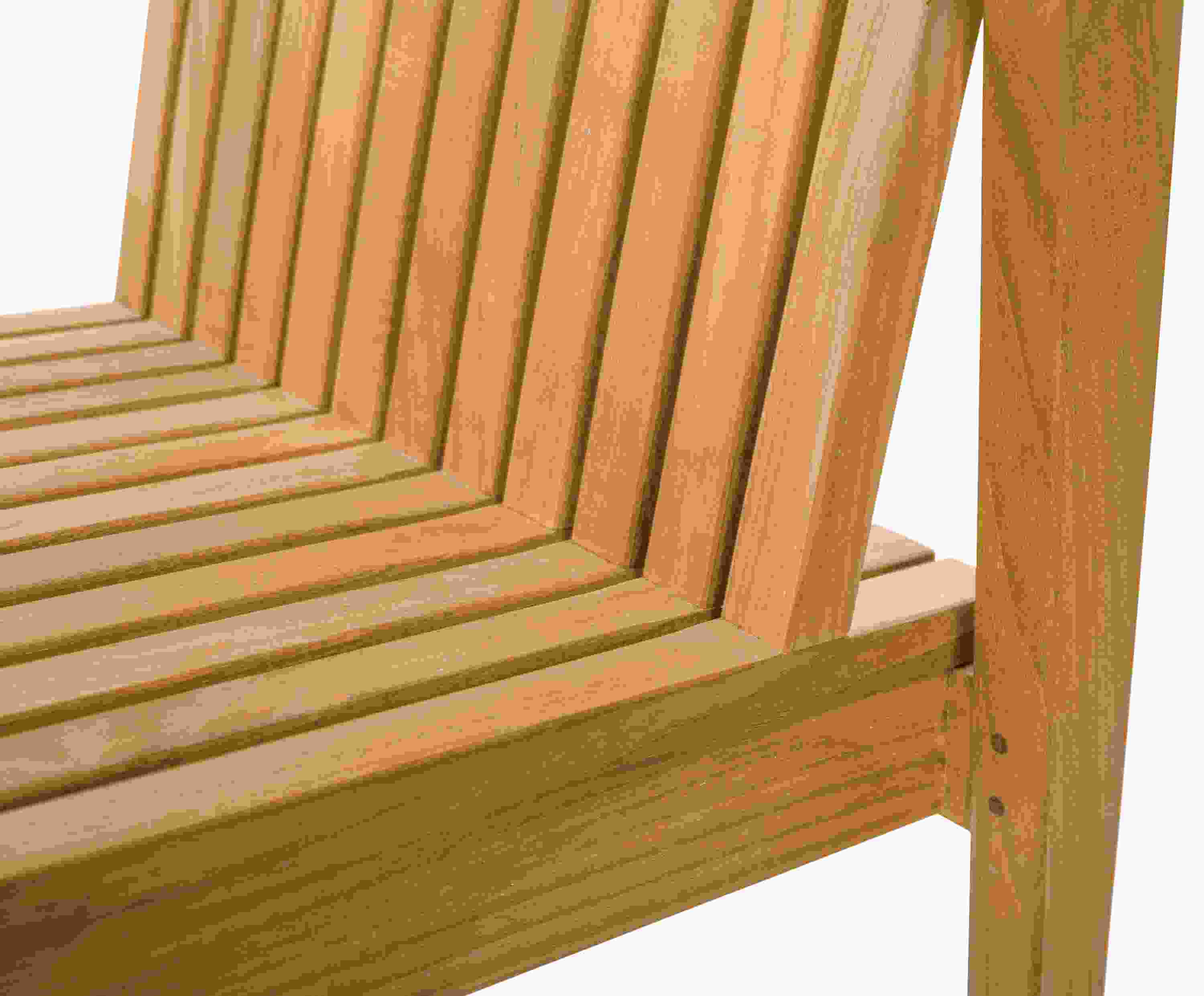 Detail of seat and back joinery on a Savu arm chair in teak heartwood.