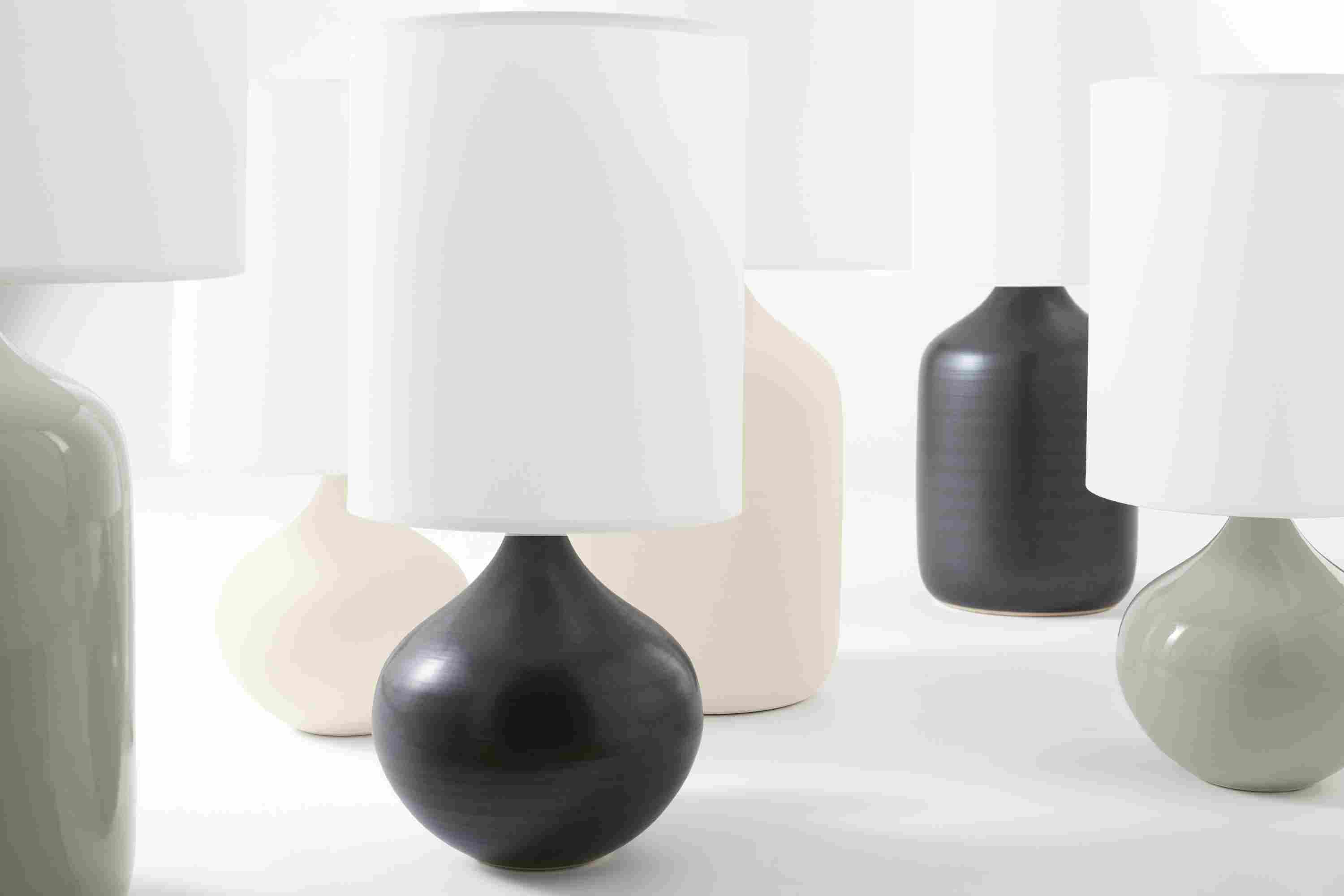 Group of Serena  and Simone table lamps in various colors.