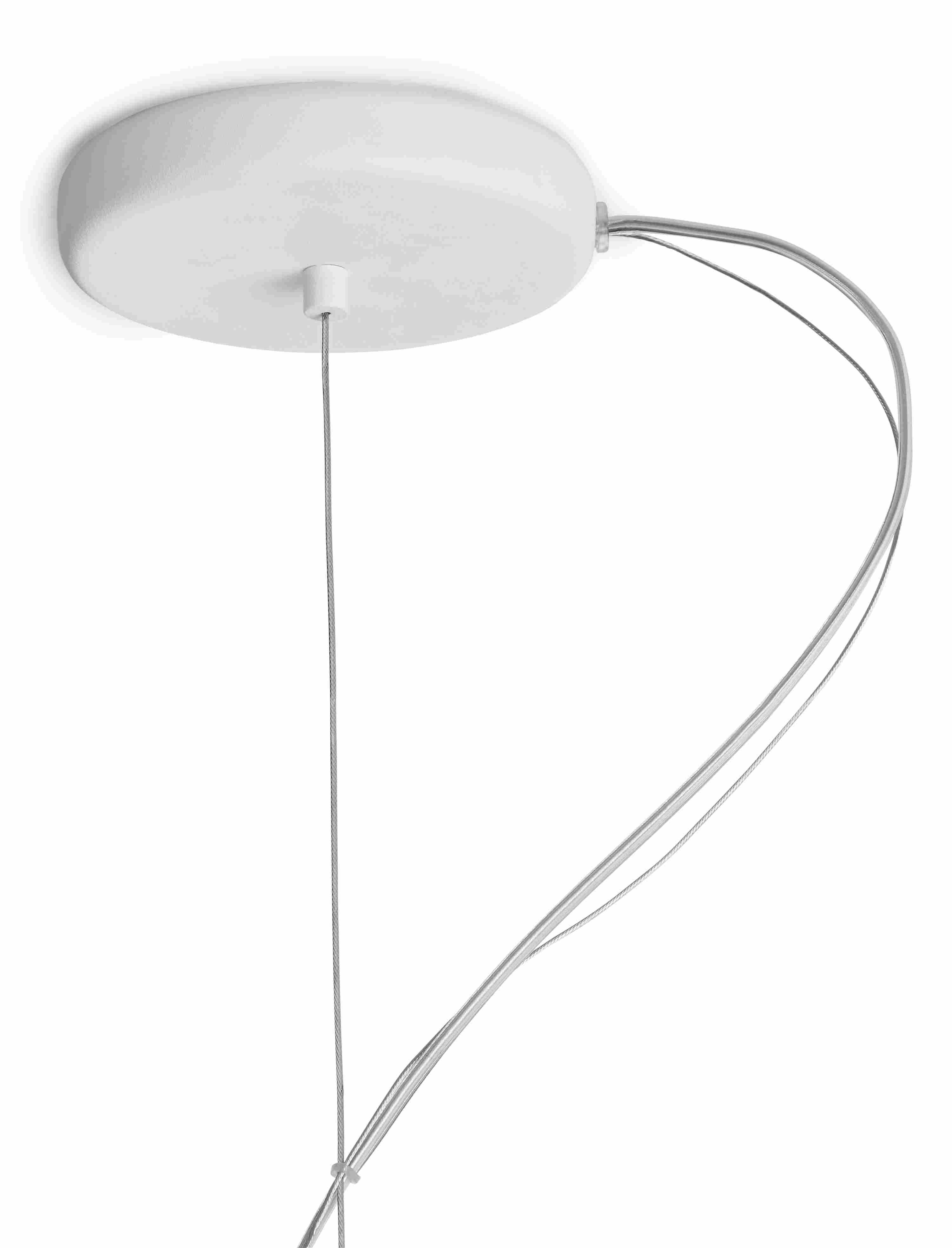 Detail of ceiling mounting plate of sfera 20-diameter pendant in white.