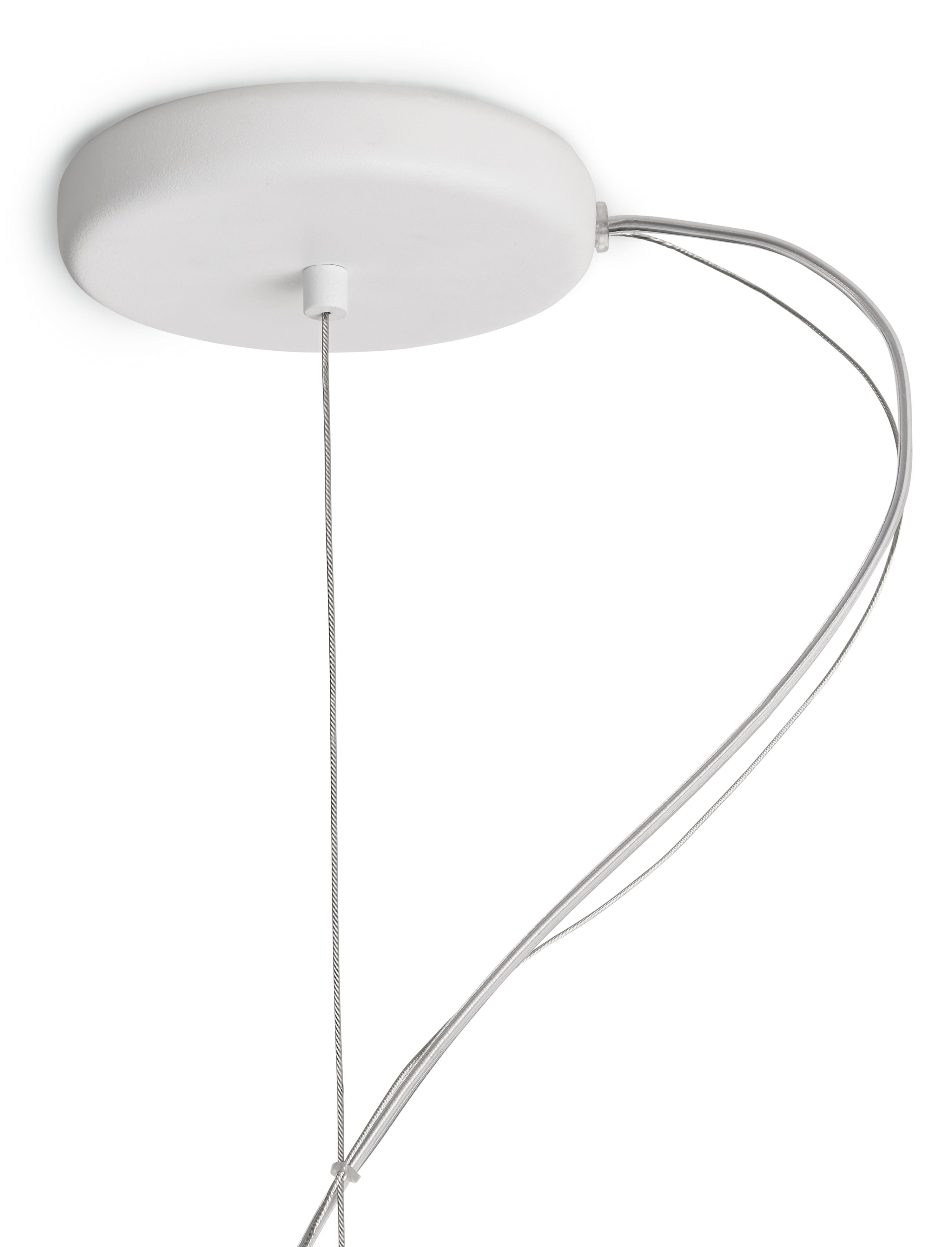 Detail of ceiling mounting plate of sfera 20-diameter pendant in white.