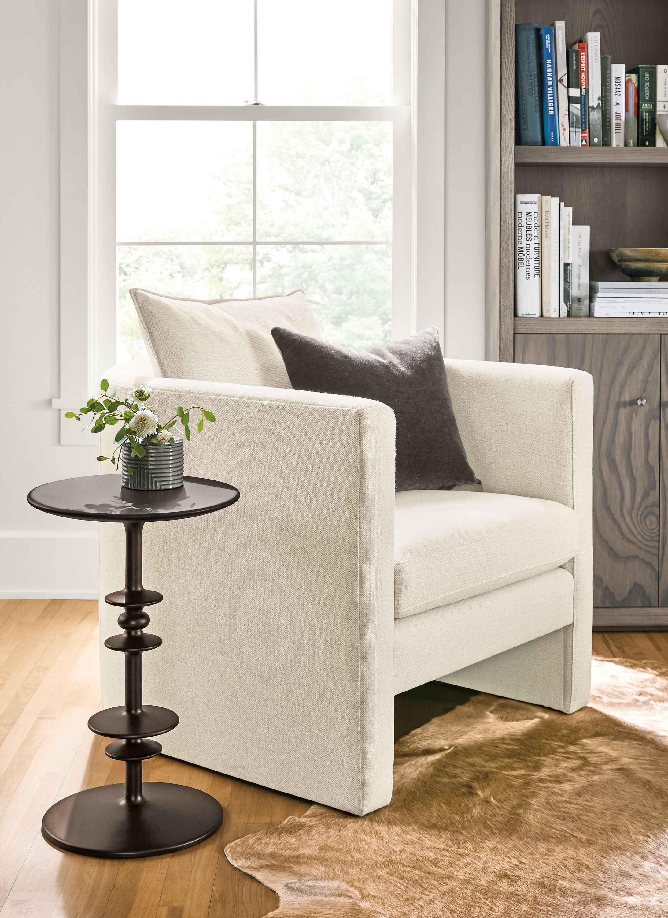 14 diam 22h table in charcoal stain