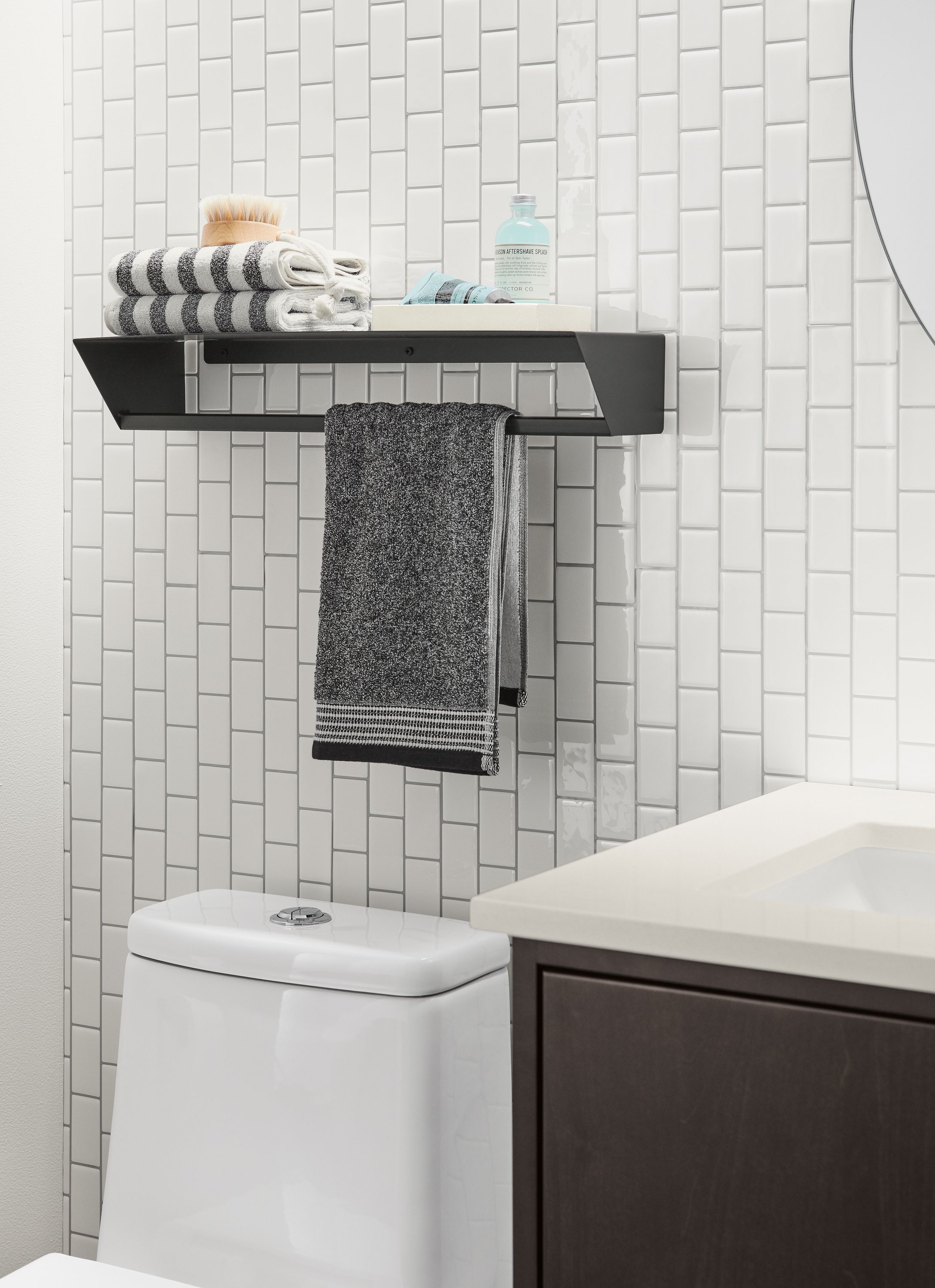 Bathroom Storage Shelf with Modern Towel Hooks