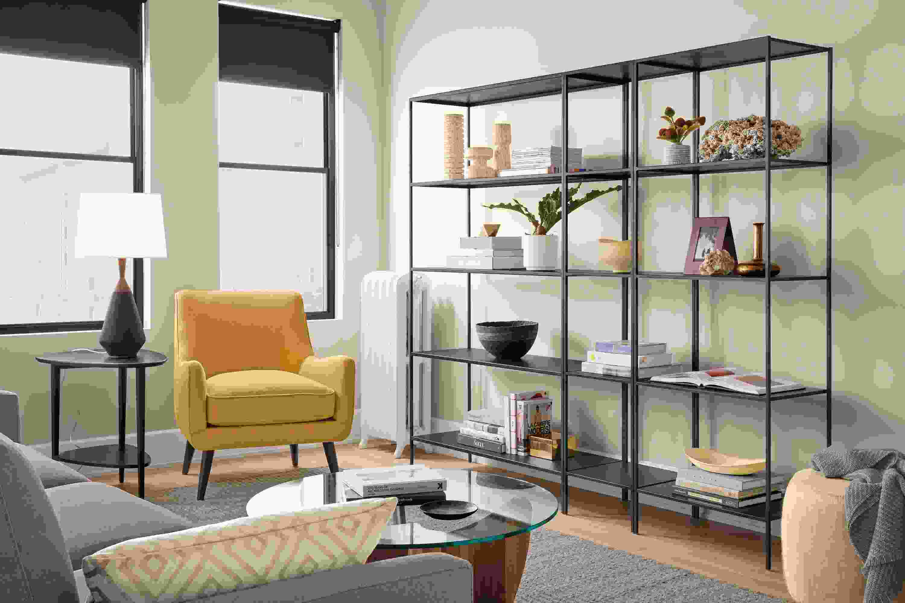 Detail of Slim wall unit in natural steel.