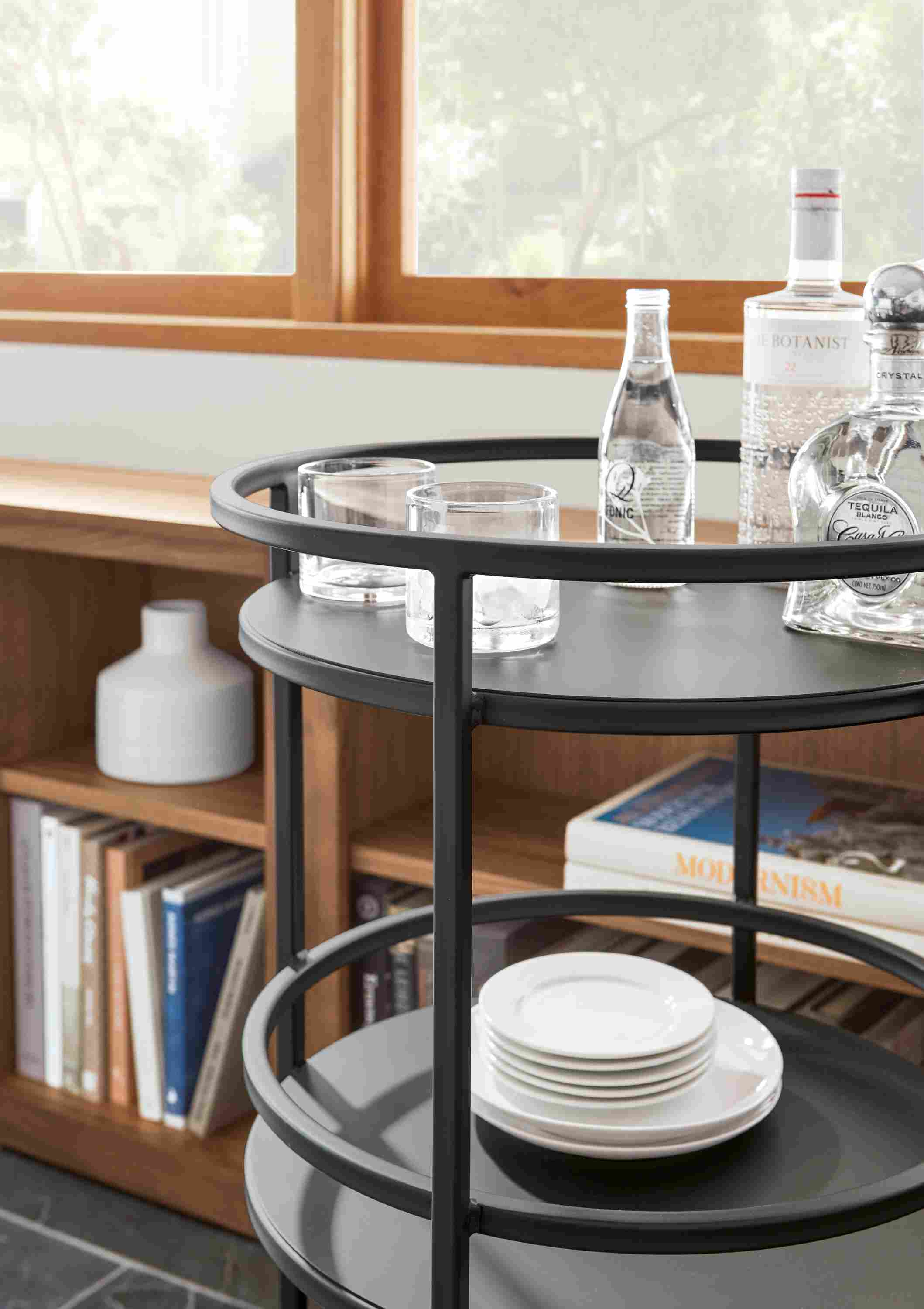 Detail of Slim round bar cart.