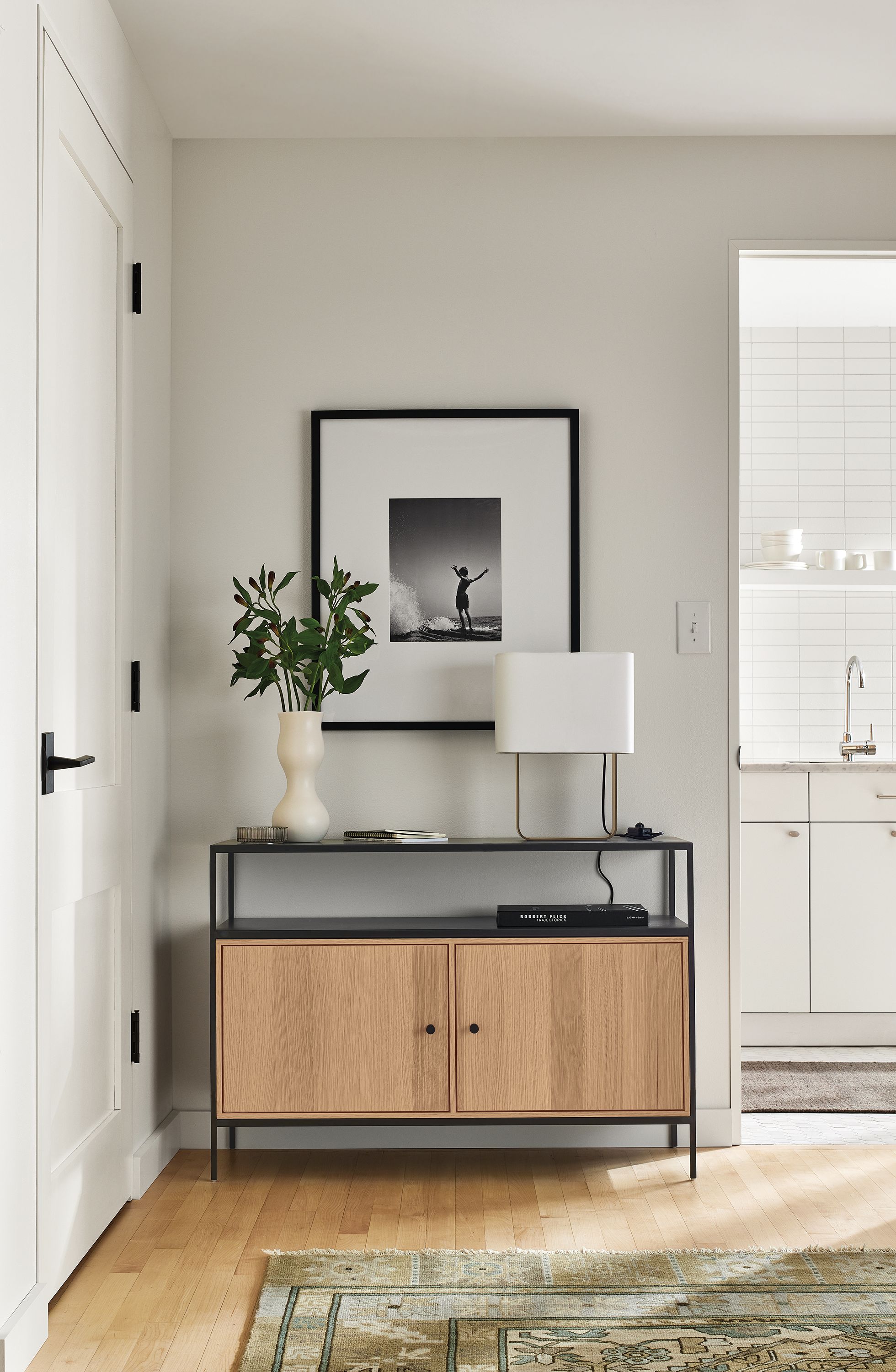 42w bookcase in natural steel with double door insert in rye stain