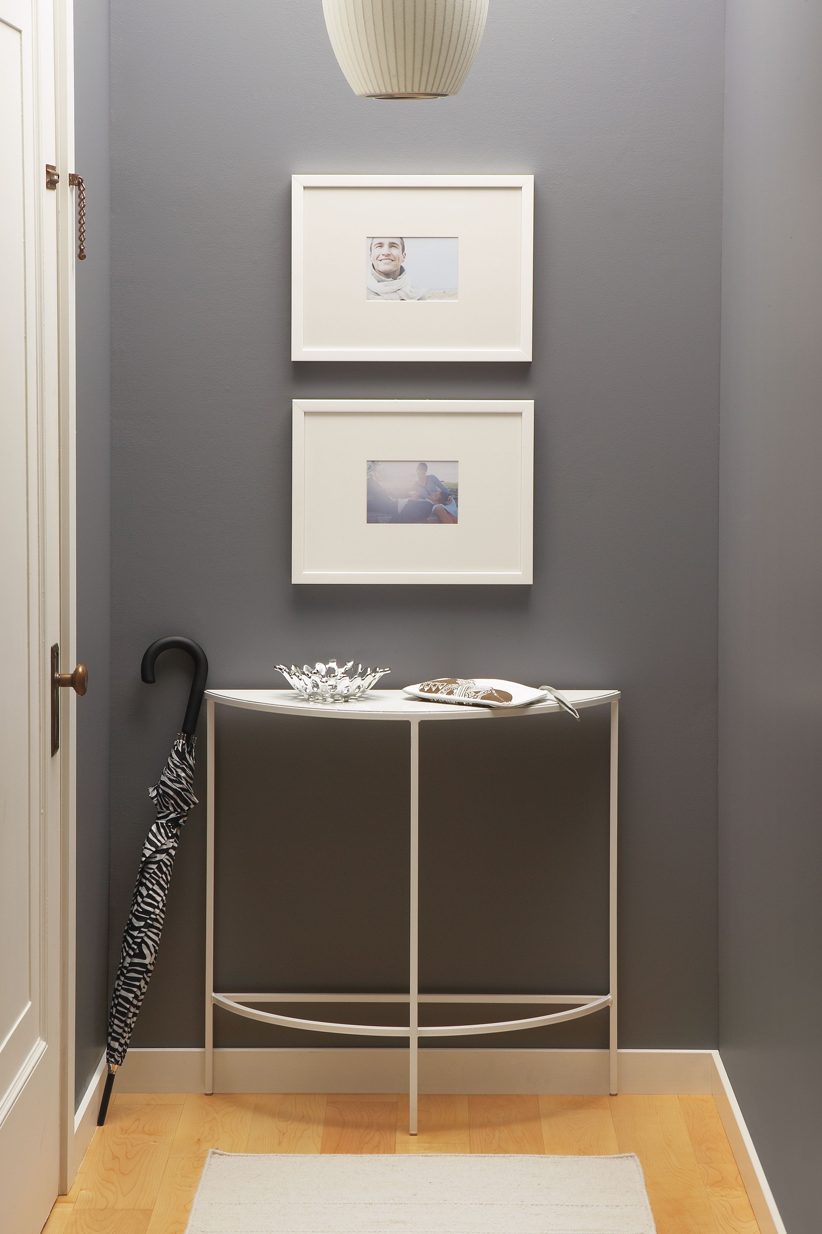 Detail of Slim half round console table.