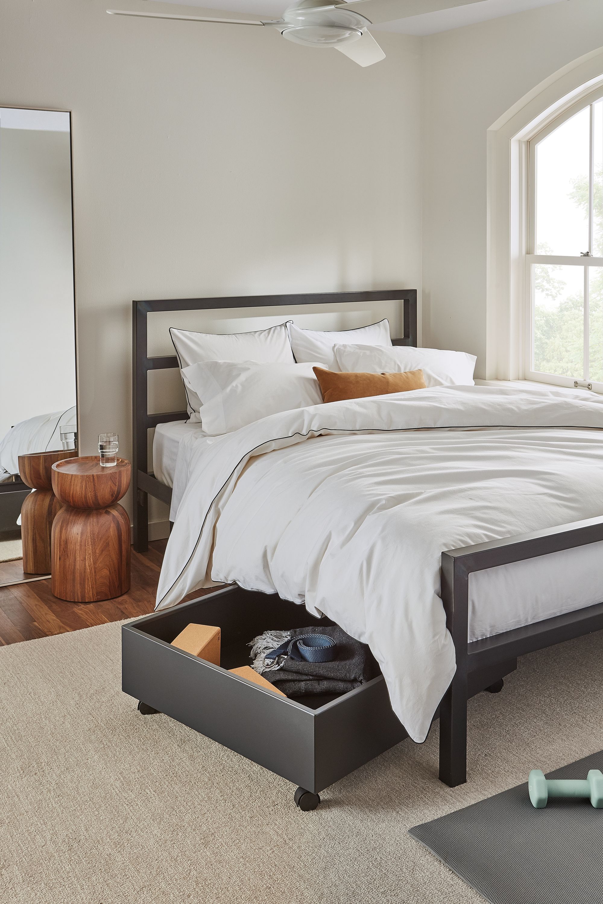 room with parsons bed, nyla stool, hudson mirror.